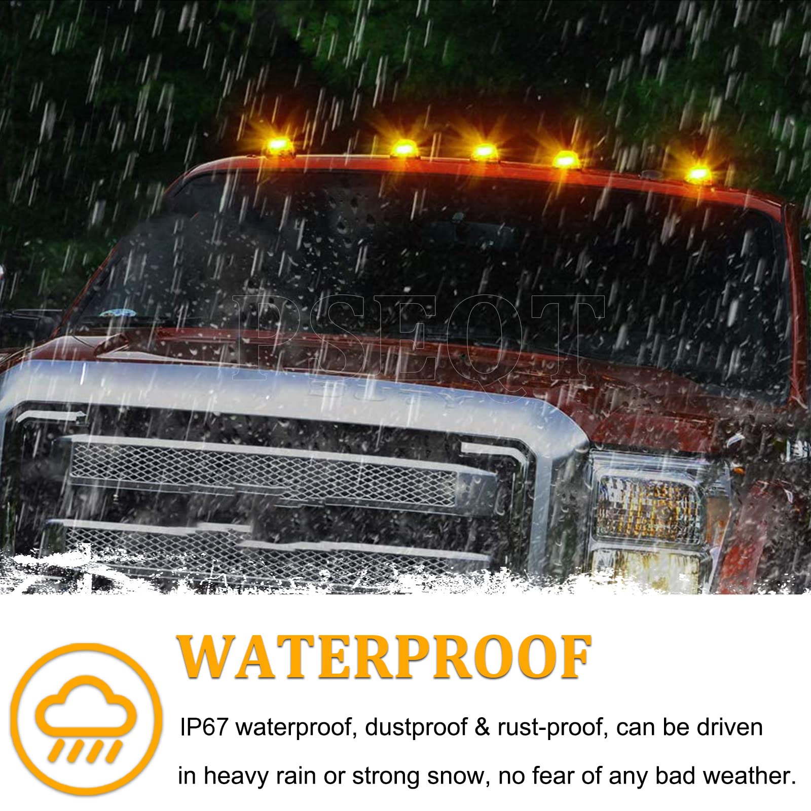 PSEQT 5Pcs Amber Cab Roof Marker Lights for F150 F250 F350, 12V LED Clearance Lights, 5.9''x3.54''x1.77
