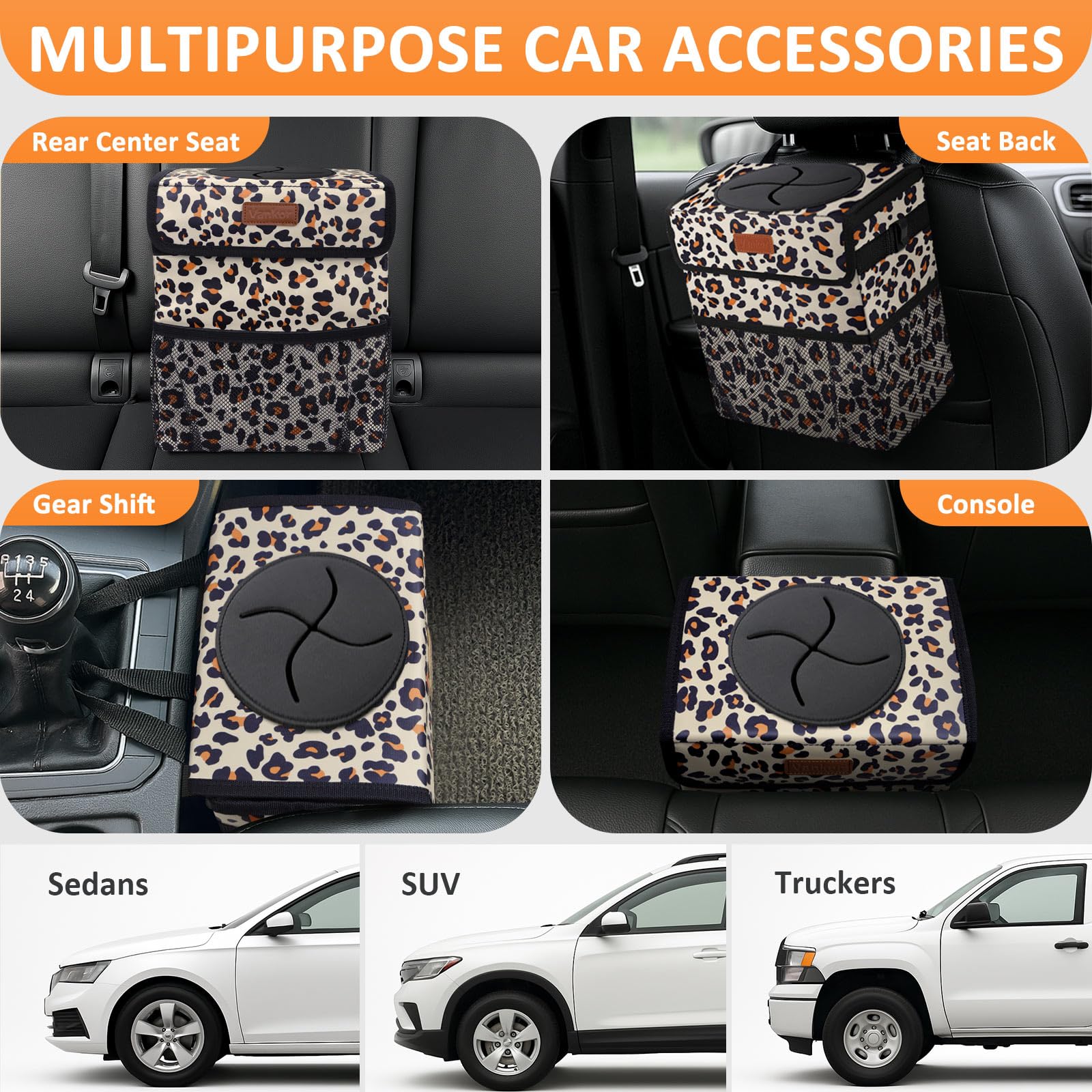 Vankor 3 Gallons Cute Car Trash Can, Car Accessories For Interior Leak Proof Can Trash Bag Hanging Waterproof Automotive Vehicle
