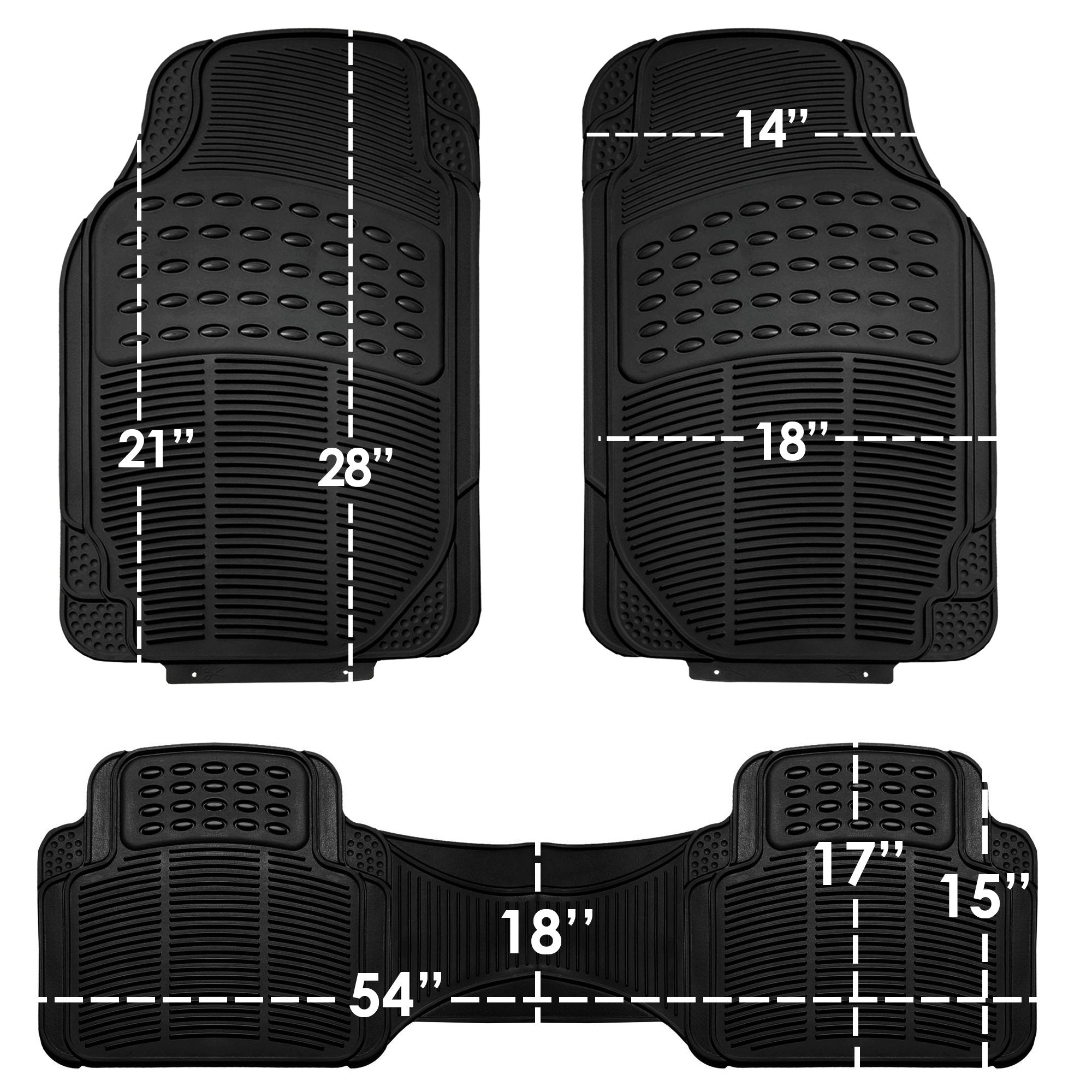 Fh Group Climaproof Trimmable Non-Slip Vinyl Floor Mats Full Set - Universal Fit For Cars Trucks And Suvs (Black) F11306 + F1640