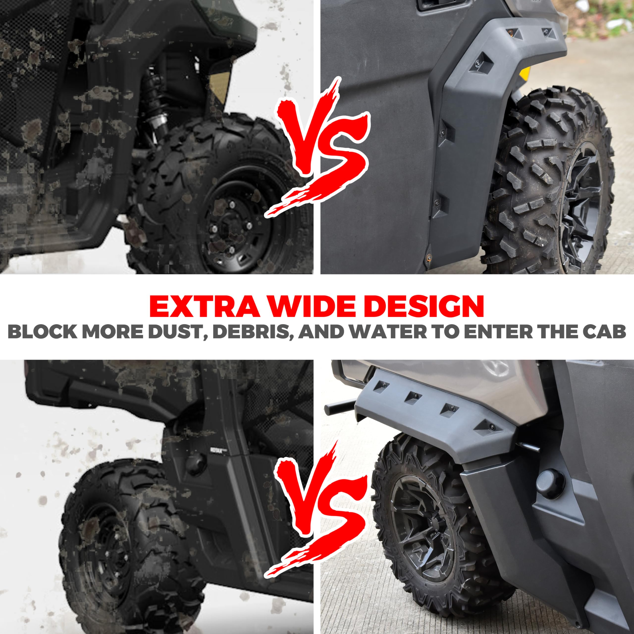 SAUTVS Heavy Duty Fender Flares Kit for Can-Am Defender HD, 6pcs, Black, HDPE, Wider Size, Model ZP-YJ-030603-026