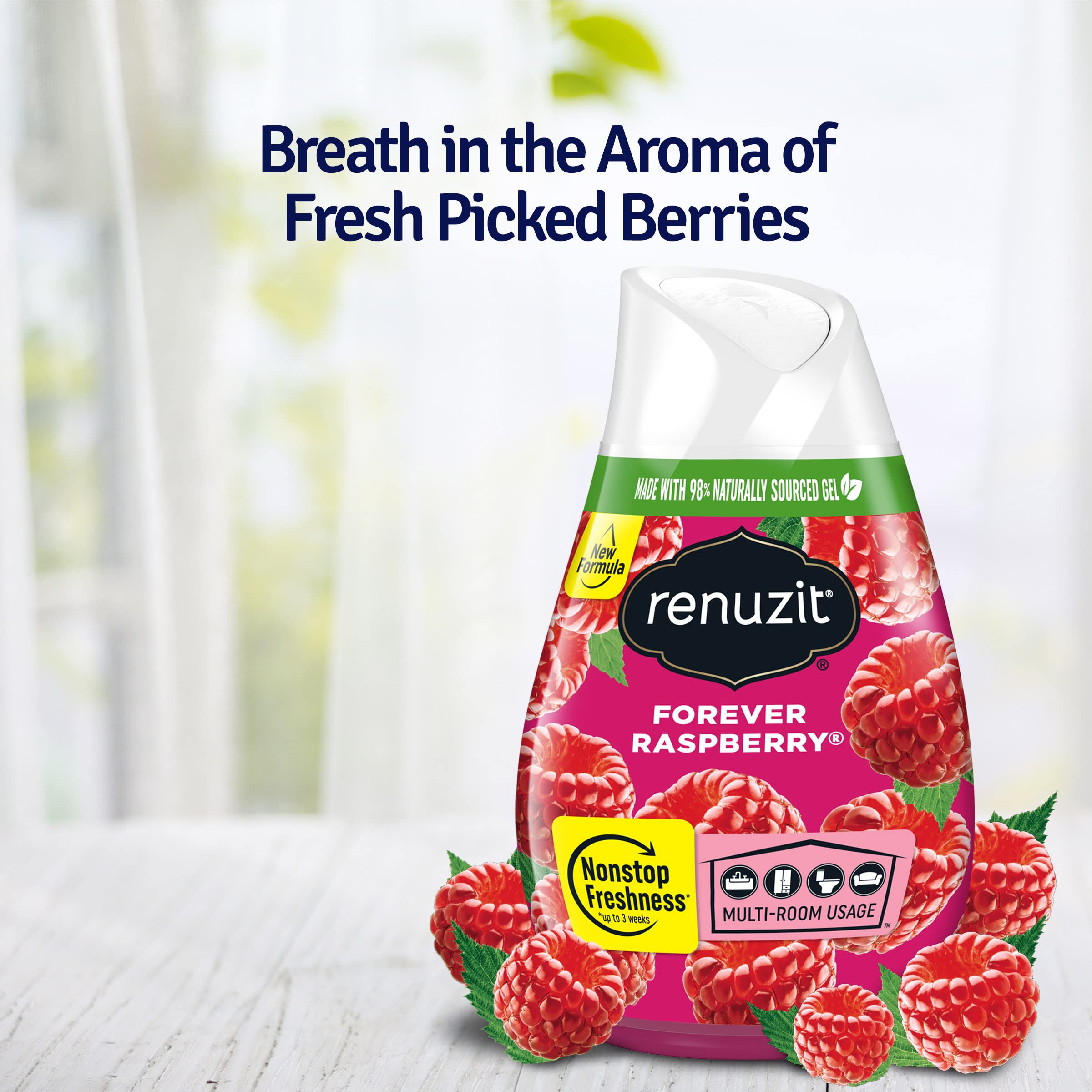 Renuzit Adjustable Solid Gel Air Freshener Cone, Forever Raspberry, Nonstop Freshness, 7 Ounces, 1 Cone