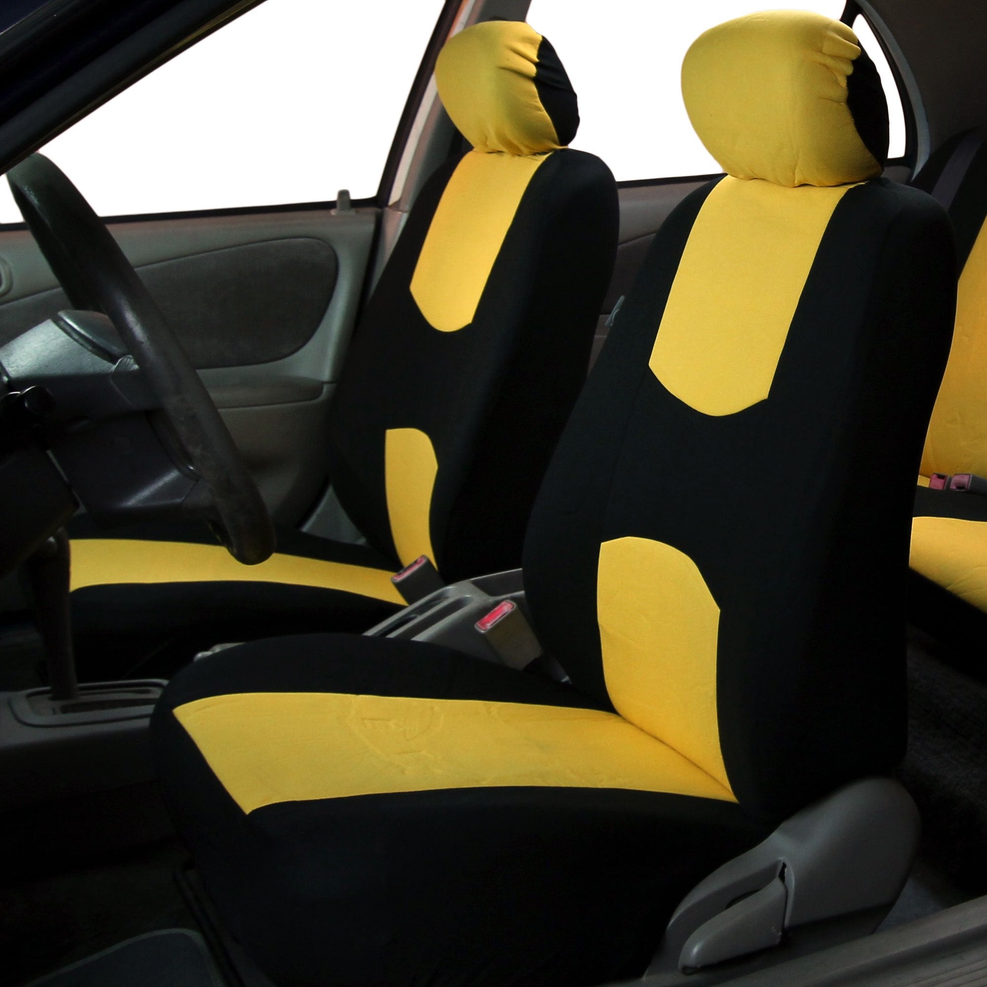Fh Group Car Seat Covers Full Set Cloth - Universal Fit Automotive Seat Covers, Low Back Front Seat Covers, Solid Back Seat Cove