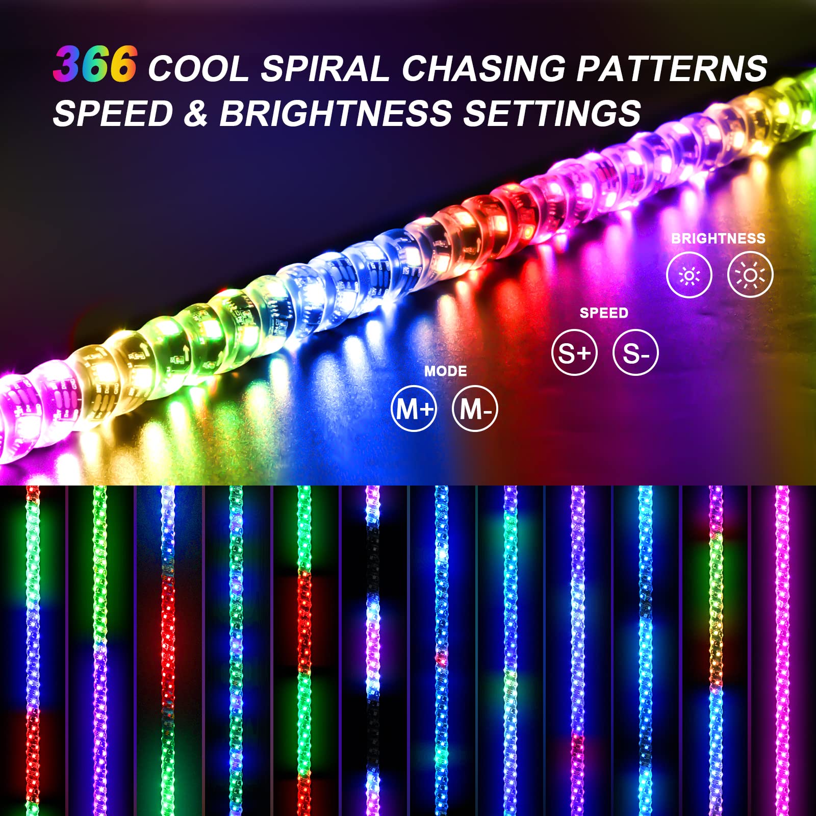 Ehaho LED Whip Lights - 4FT RGB Chasing Light, App & Remote Control, Spring Base, 2 Pack, Model EH4FT2