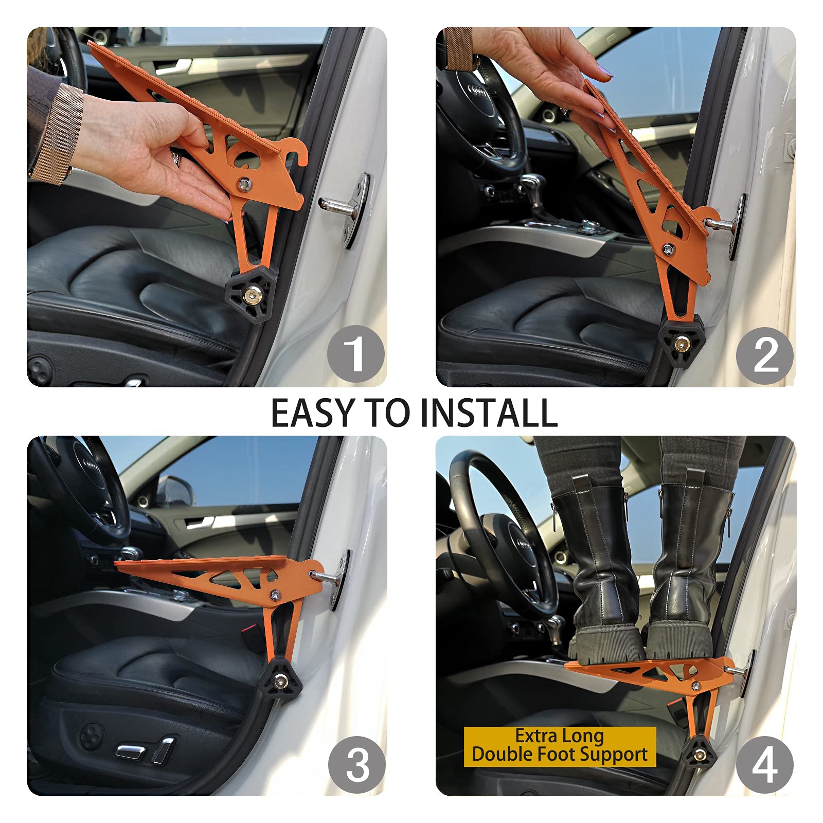 TOOENJOY Universal Fit Car Door Step - Foldable Roof Rack Access Pedal, Max Load 400 lbs, Orange, Model 101
