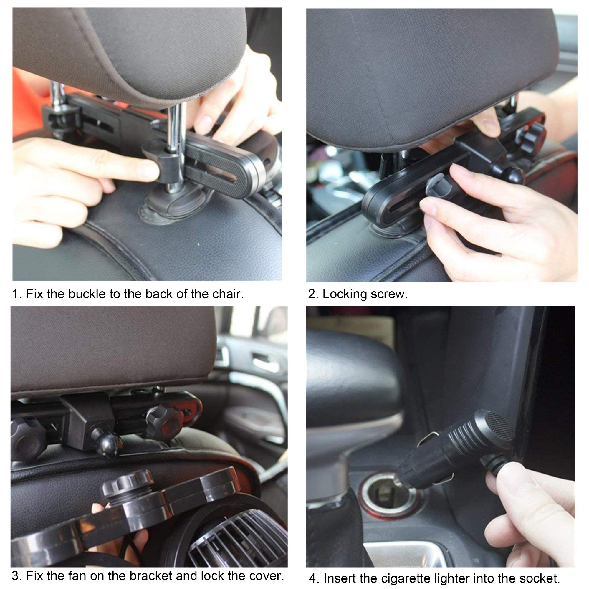 Aowosa Car Fan For Backseat Auto 12V Electric Cooling Fan Portable Car Seat Headrest For Sedan Suv Rv Boat, With 360 Rotatable D