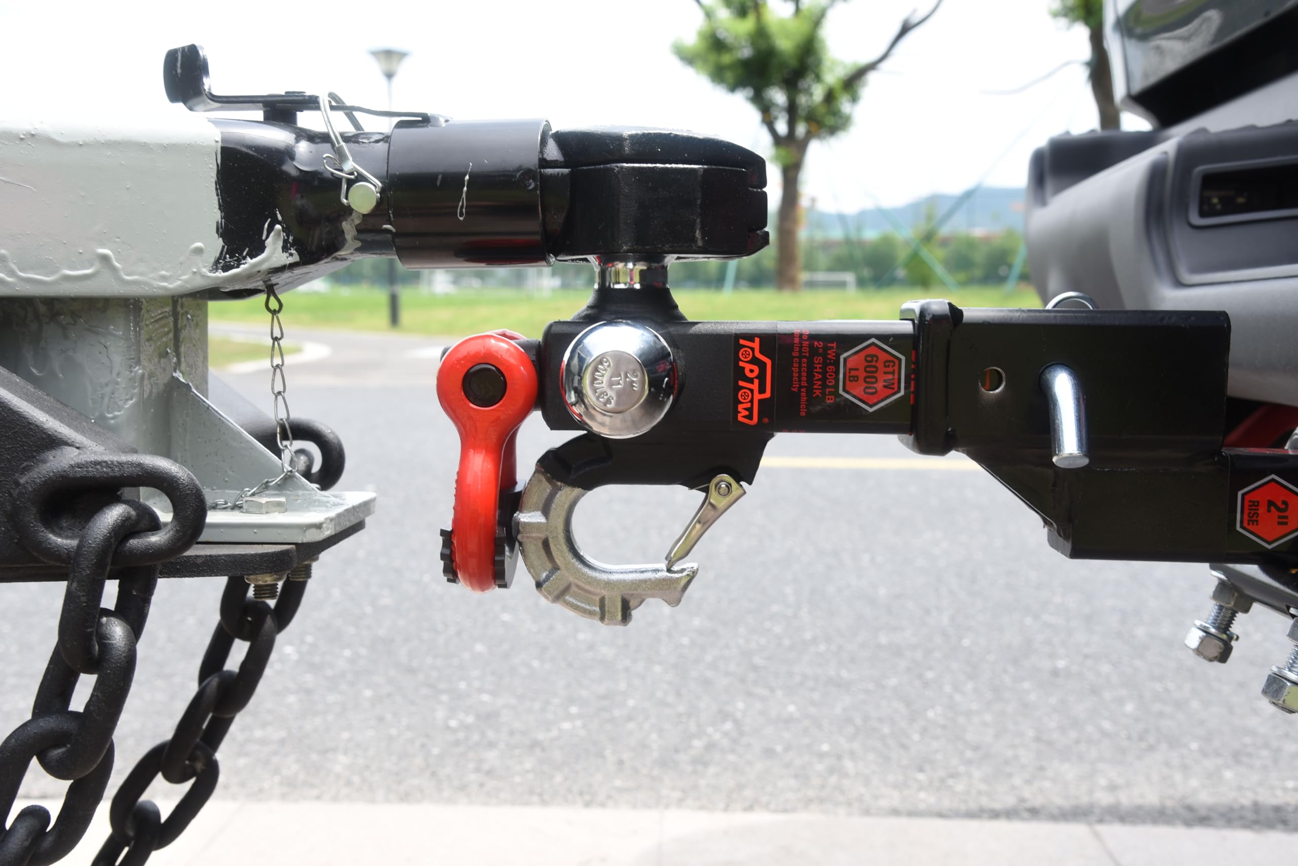 TOPTOW Trailer Hitch with Grey Recovery Shackle Ball Hitch Mount w/Chrome Triple Tow Ball, 2-in Shank, Multi Fit for 2 inch Trai