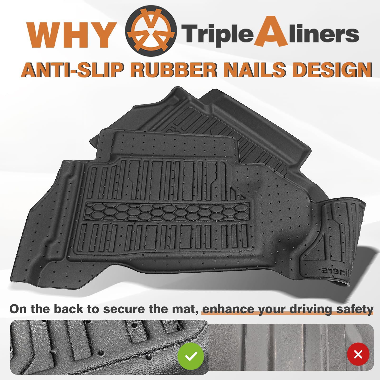TripleAliners Tacoma 2024-2026 Double Cab Floor Mats - All Weather Hybrid Fit Front & Rear Liners