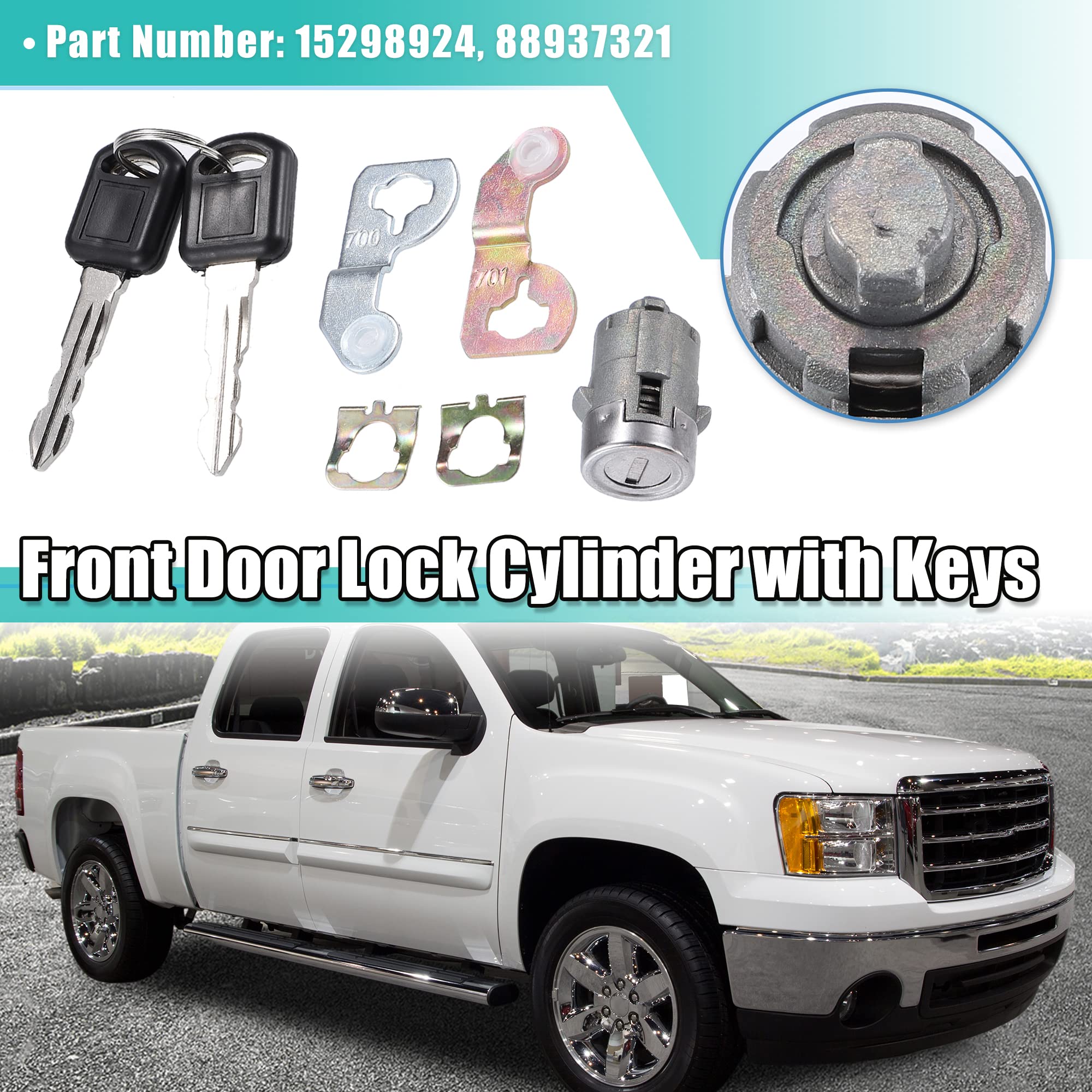 X AUTOHAUX 1Pcs Door Lock Cylinder w/ 2 Key for GMC Sierra 1500 2500 3500 Yukon for Chevy Silverado Tahoe Suburban for Hummer H2