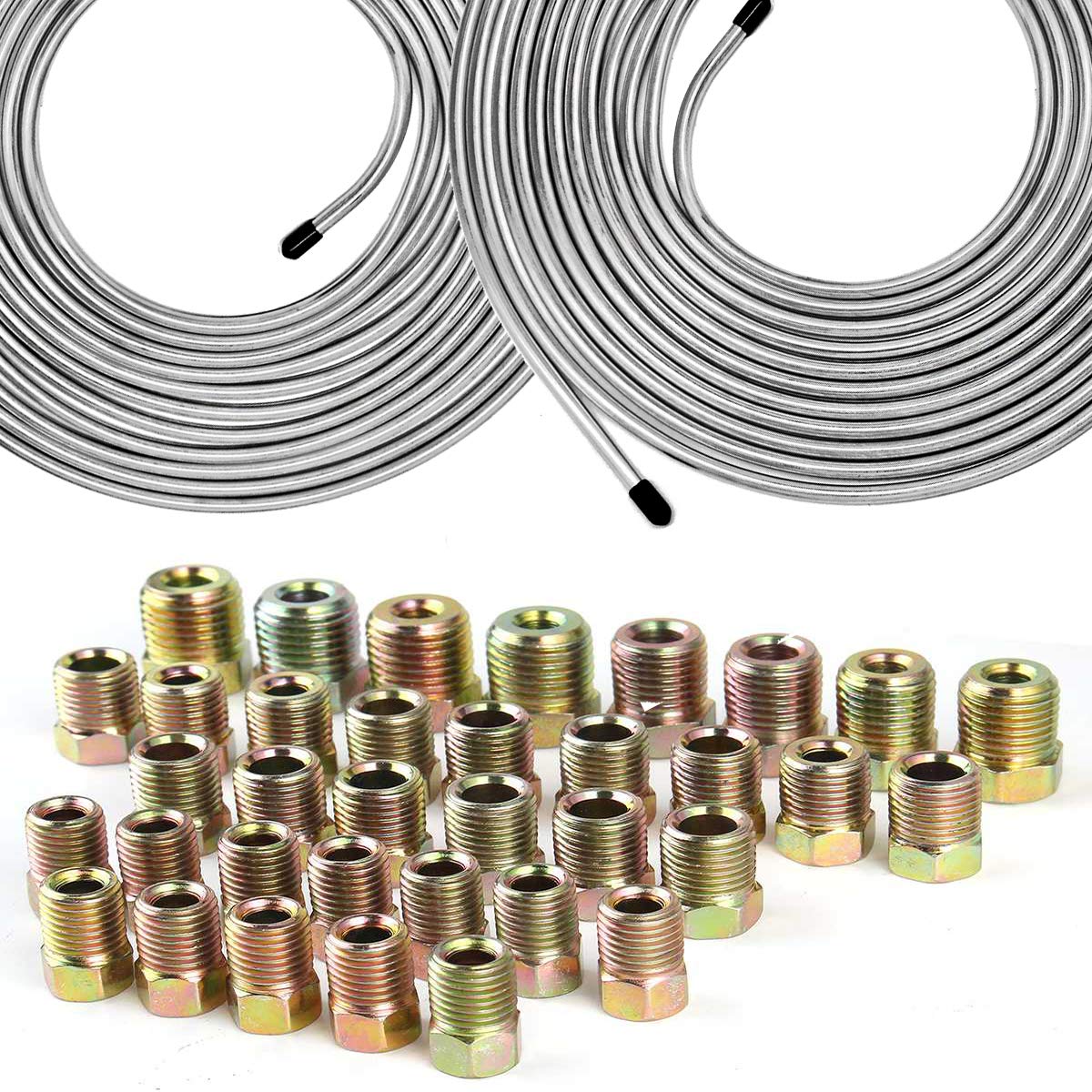 Muhize 3/16 And 1/4 Brake Line Coil - Heavy Duty Zinc-Coated 25 Ft 3/16'' And 1/4'' Steel Tube Roll Sae Standard For Hydraulic F