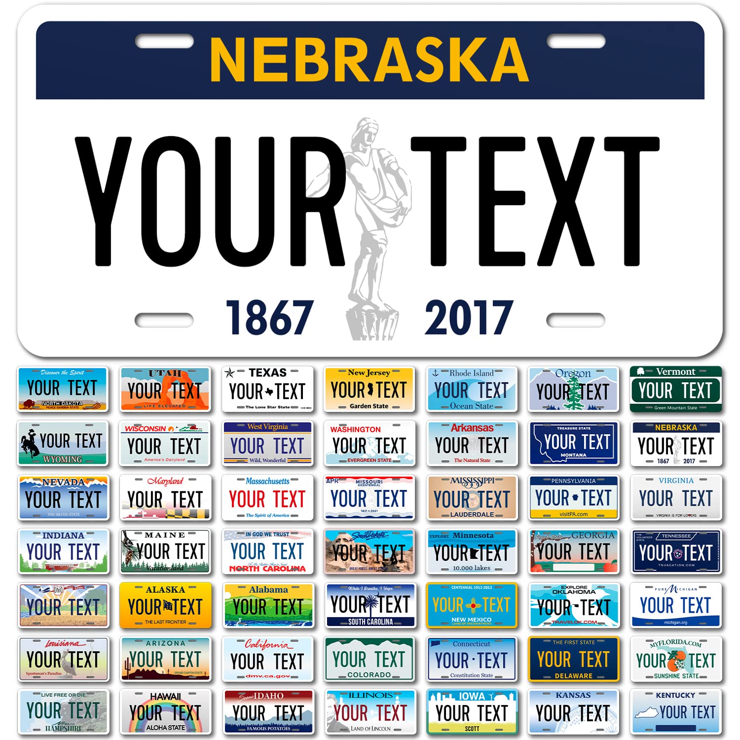 Custom Nebraska, Mini License Plate, Personalized 50 States Fake License Plate For Front Of Car Sign, 3X6 Inches, Rust Free .040 Aluminum, Fade Resistant, Made In The Usa By Sigo Signs,