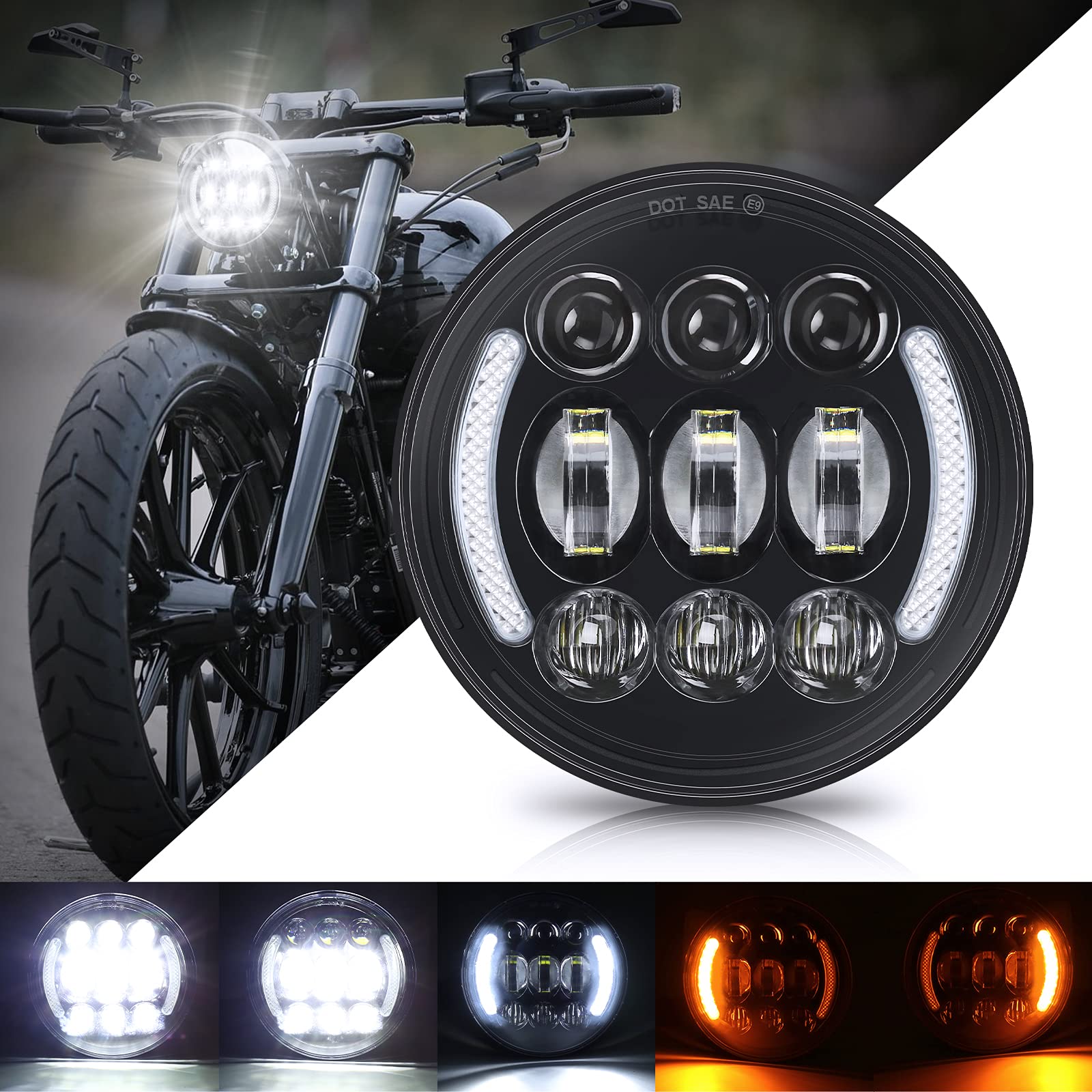 Suparee 5-3/4    5.75 Inch Led Headlight With Halo Drl Turn Signal For Dyna Street Bob Super Wide Glide Low Rider Night Rod Trai