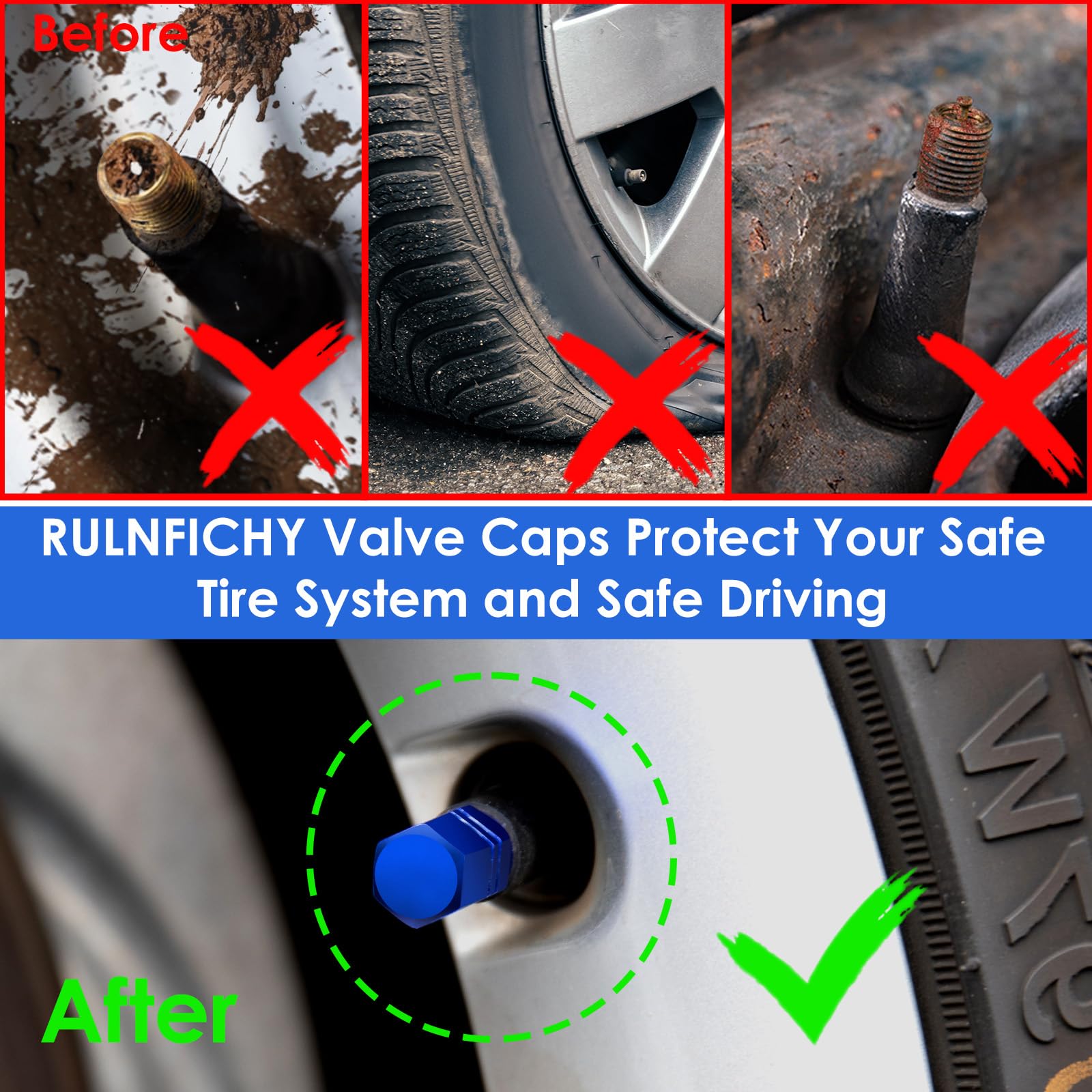 Auto Tire Valve Stem Caps: Blue Tire Air Pressure Caps| Schrader Valve Cap, Universal Stem Covers for Car Bike Bicycle Truck Mot