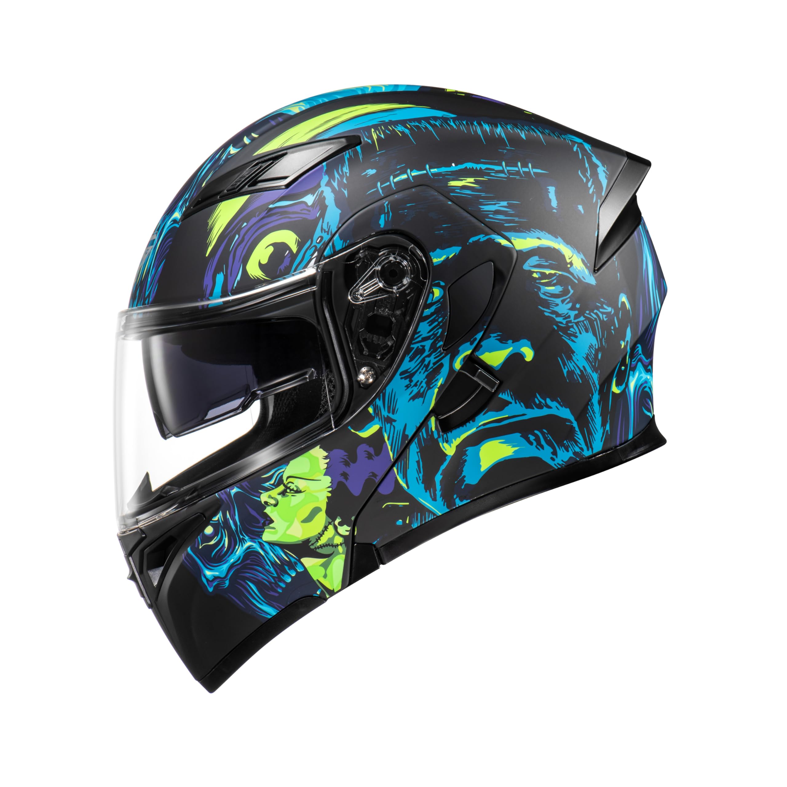 KYPARA Motorcycle Full Face Helmet, Modular Dual Visor, XL, Multi-Color, ABS, DOT Certified, Model Frankenstein