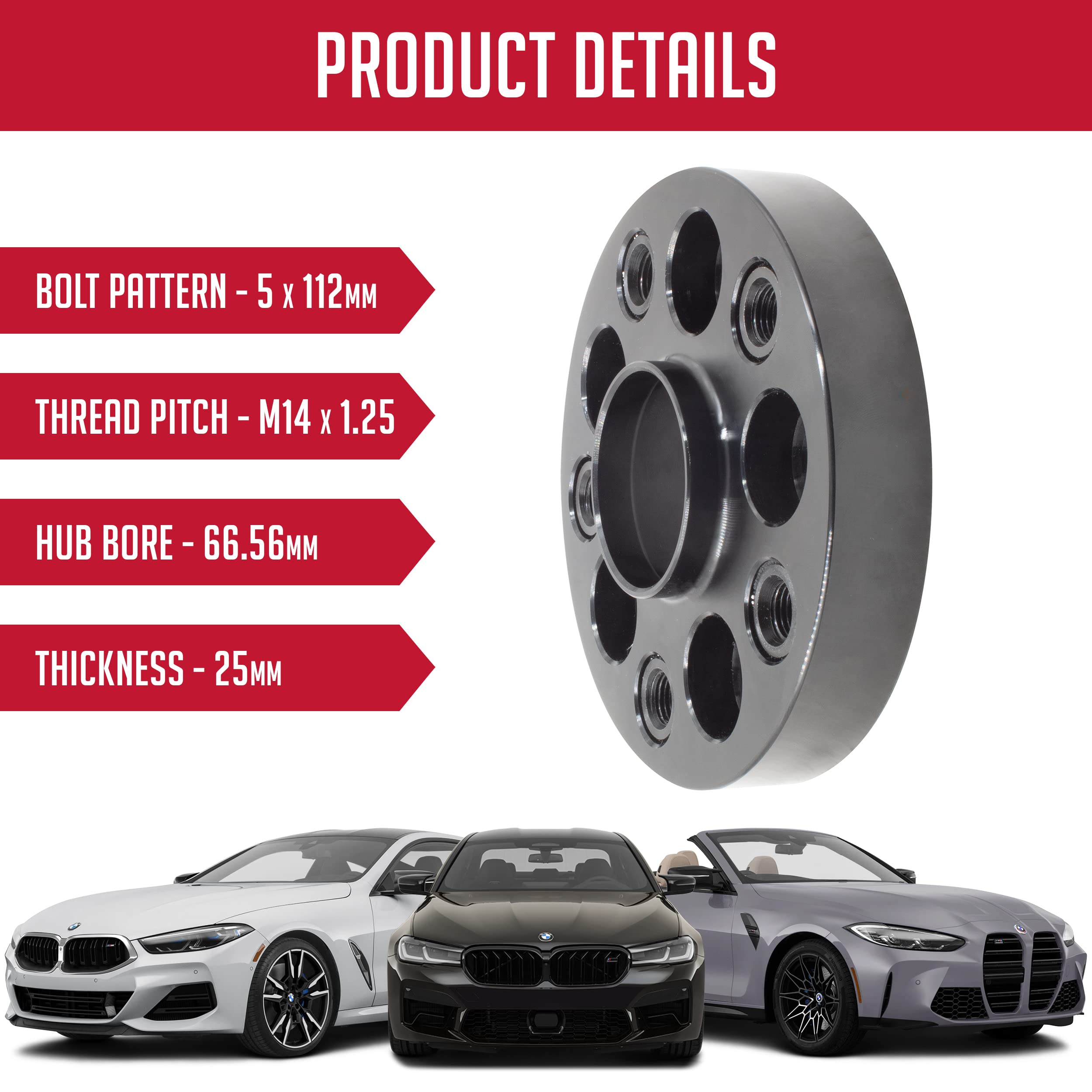 Wheel Accessories Parts 1 Piece Tuner Hub Centric European Vehicle Wheel Spacer With M14 1.25 Chrome Bolts 25Mm Thickness 5 On 1