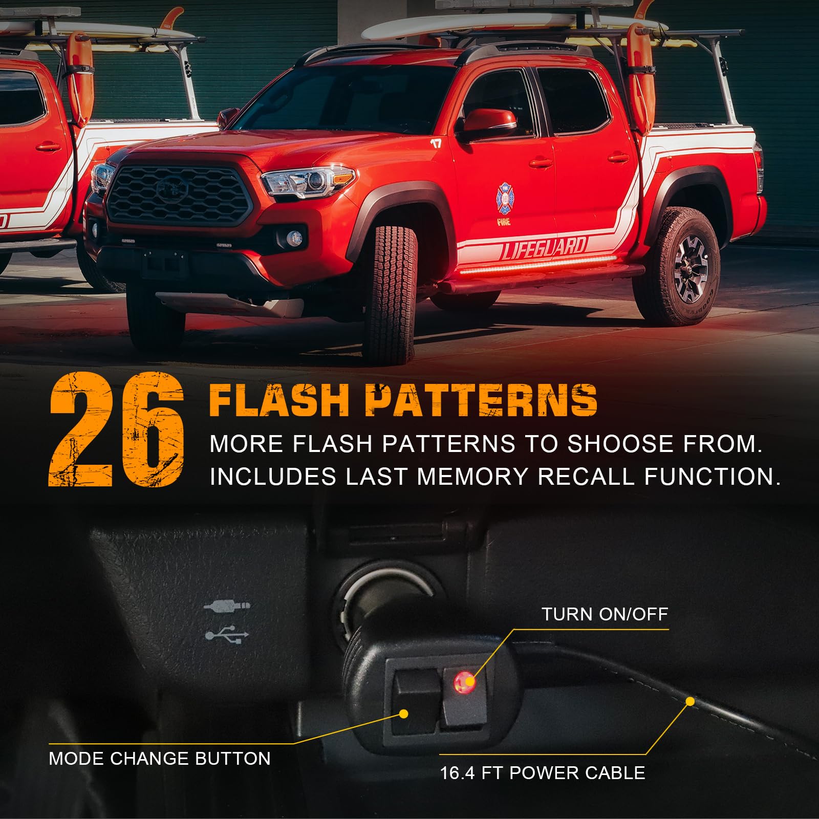 XRIDONSEN 70" Red LED Strobe Lights - 2PCS Emergency Running Board Lights for Trucks, Firefighters, and Law Enforcement, Model XR-620