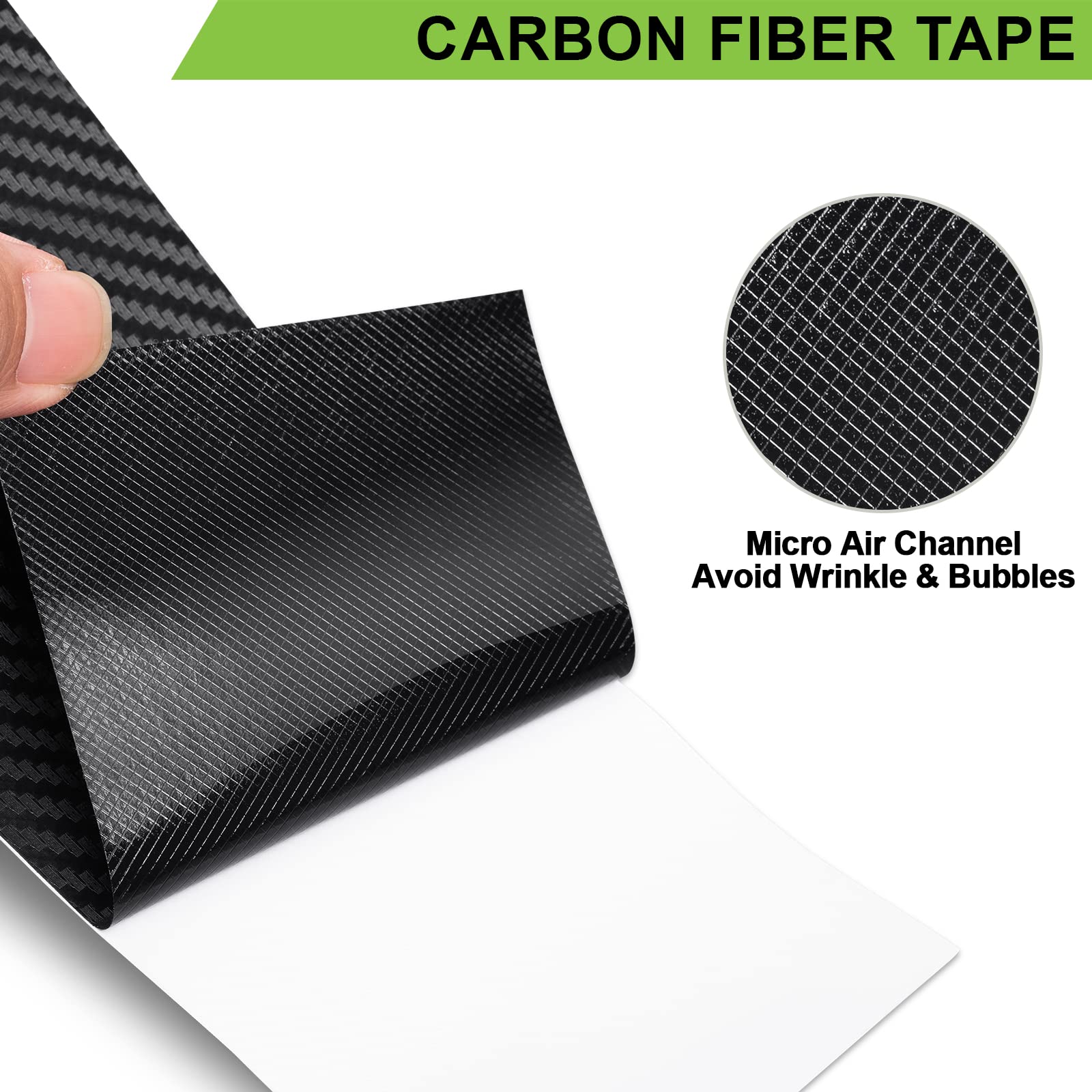 Spurtar Carbon Fiber Wrap Black Vinyl Wrap For Cars, 3 Inch X 20 Ft Universal Chrome Delete Dry Carbon Fiber Tape Door Edge Guar