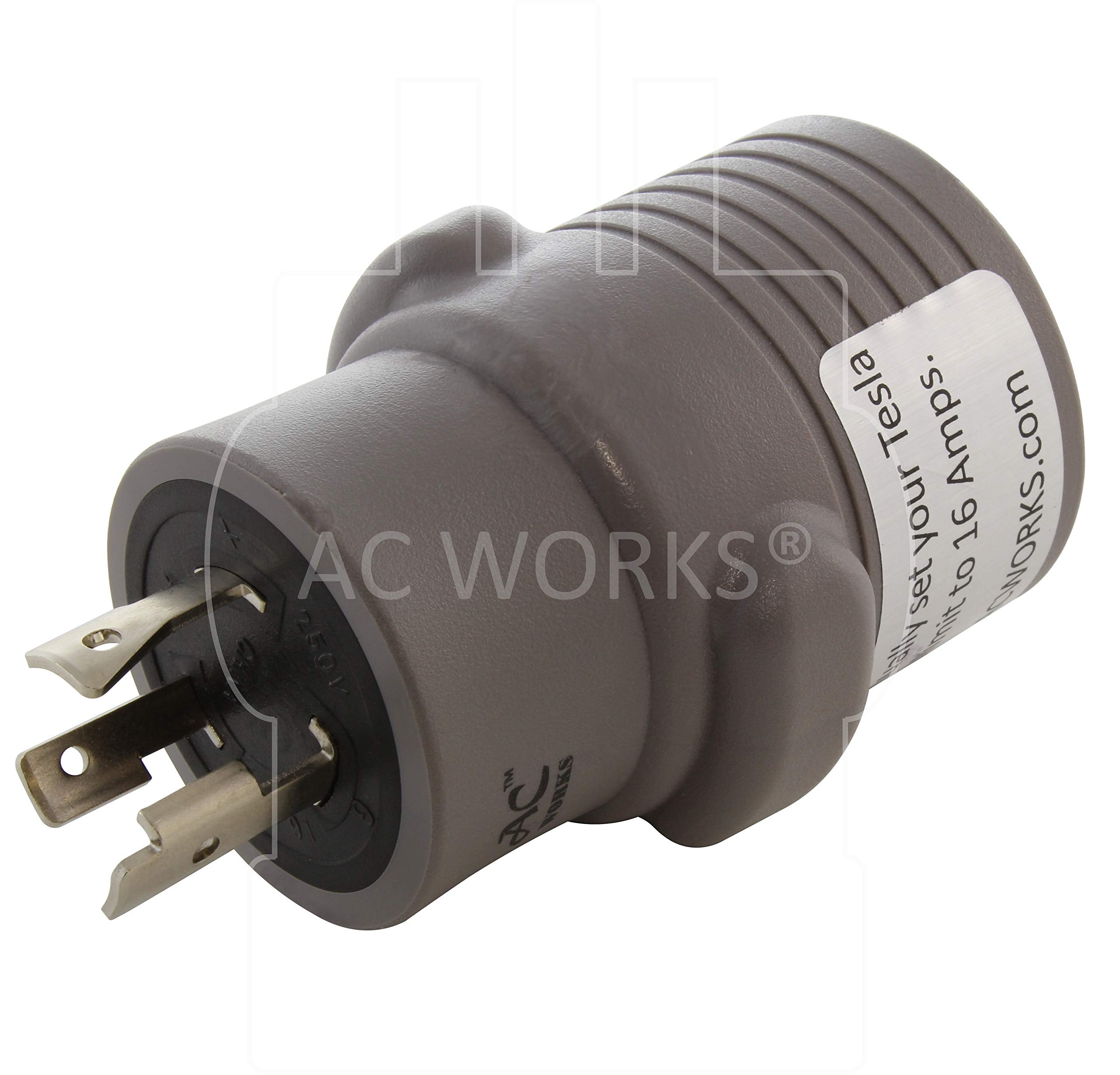 Ac Works Ev Charging Adapter For Tesla Use (L6-20 20A 250V 3-Prong To Tesla- Straight)