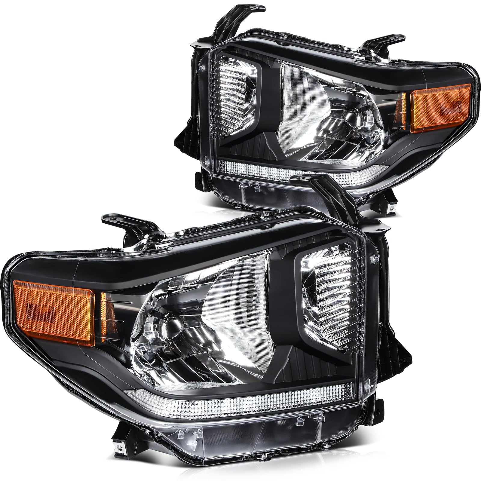 Headlight Assembly Fit For Toyota Tundra 2014-2021 Clear Lens Black Housing Amber Reflector Driver and Passenger Side TO2502218 