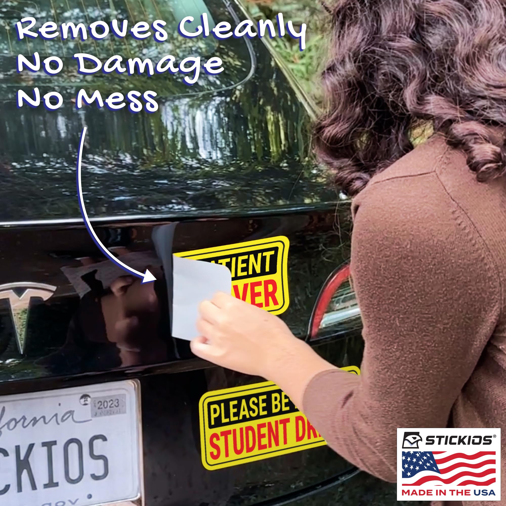 Stickios Non-Magnetic Student Driver Stickers - Removable Vinyl Decal Signs, 10x4 inches, Yellow, 8-Pack, Model ST-7502-8, Made in USA