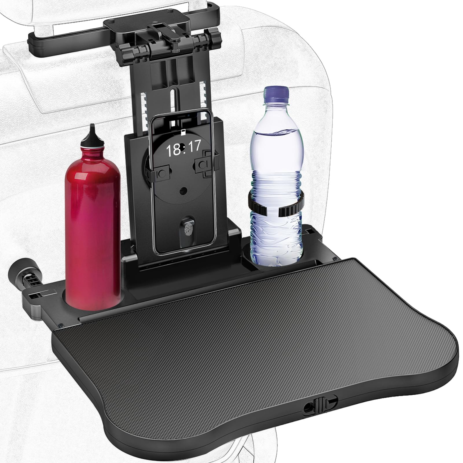 Tueou Car Seat Tray Table - Foldable Car Kids Passenger Roadtrip Eating Food Backseat Travel Trays Dinning Working Laptop Desk With Non-Slip Pad/Phone/Tablet Holder