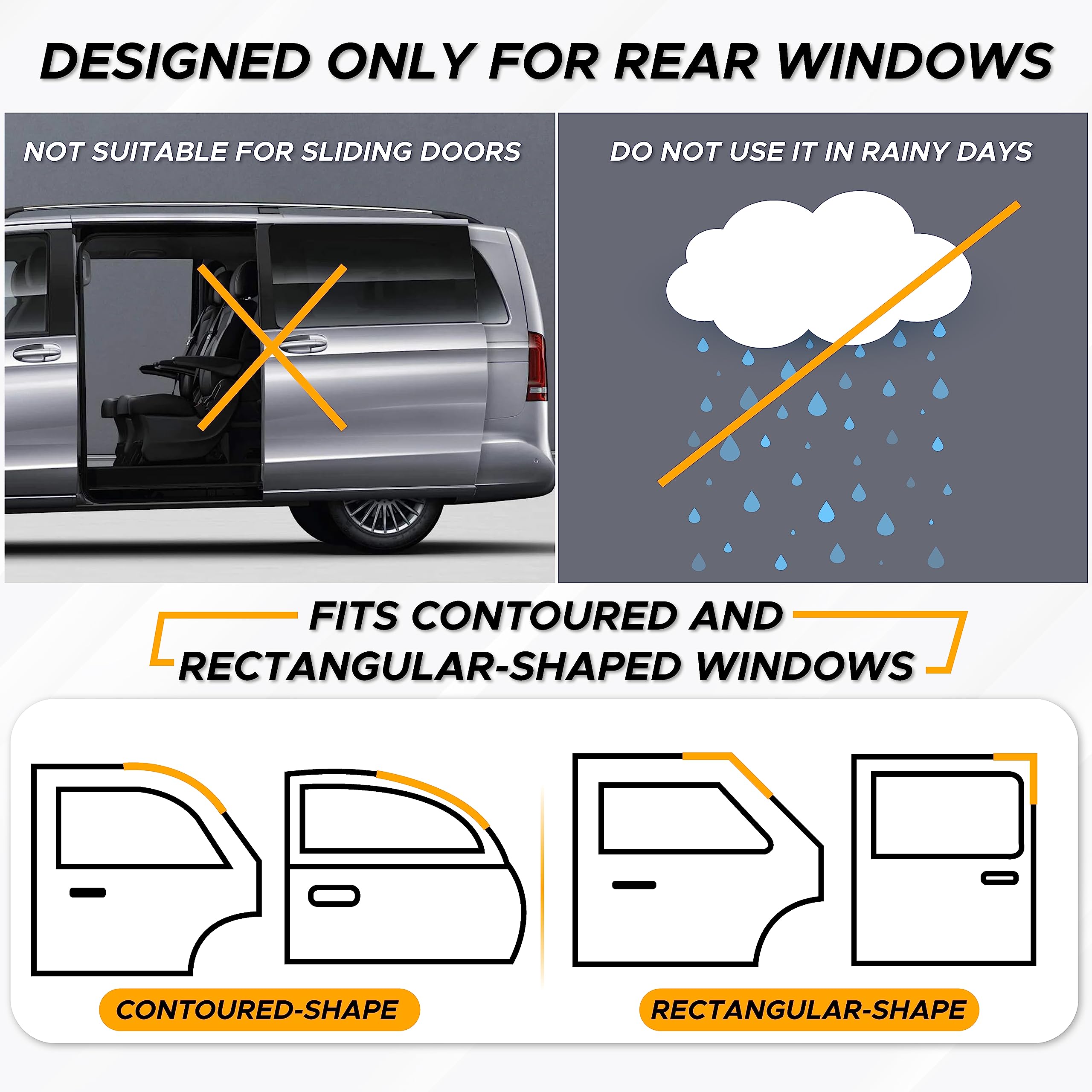 EcoNour Car Side Window Sun Shade - Stretchable Nylon Screens, XL 42"x24", Black, Pack of 2 for SUVs, Trucks & Minivans