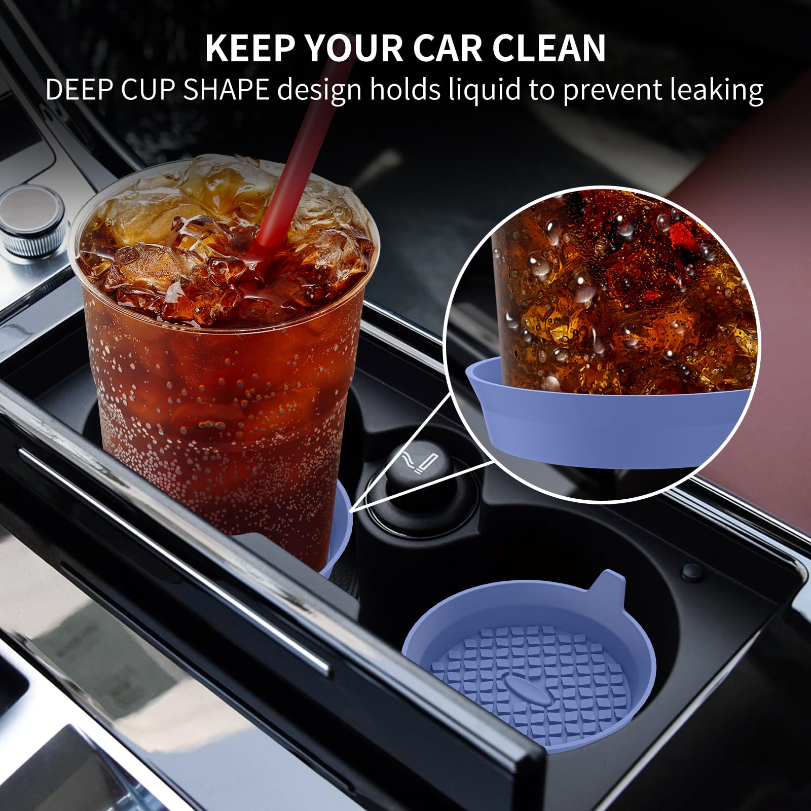 Me.Fan Car Cup Holder Coasters [4 Pack] Silicone Cups Mats, Automotive Universal Non-Slip Recessed Interior Accessories Navy Blu