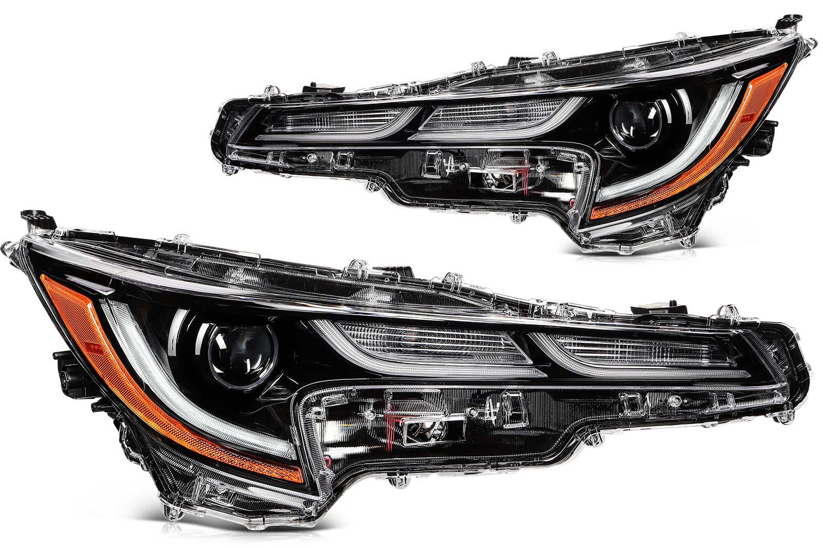 OCPTY Headlight assembly Pair Replacement for 2020-2022 for Toyota COROLLA LE Black Housing Amber Reflector Bulbs Not Included 8