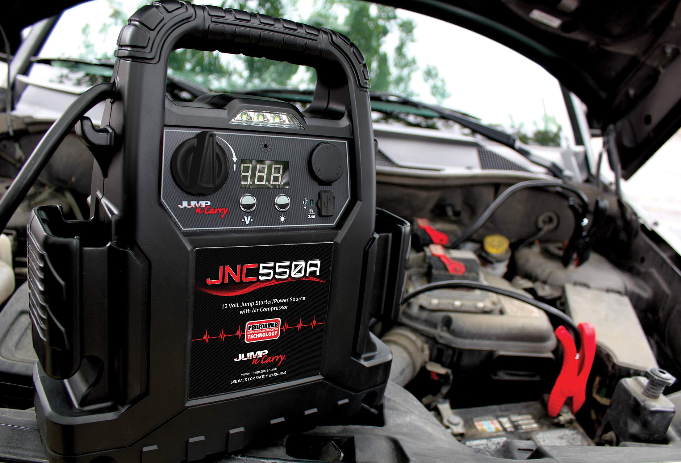 Clore Automotive Jump-N-Carry JNC550A 1100 Peak Amp Jump Starter with Air Compressor - Black