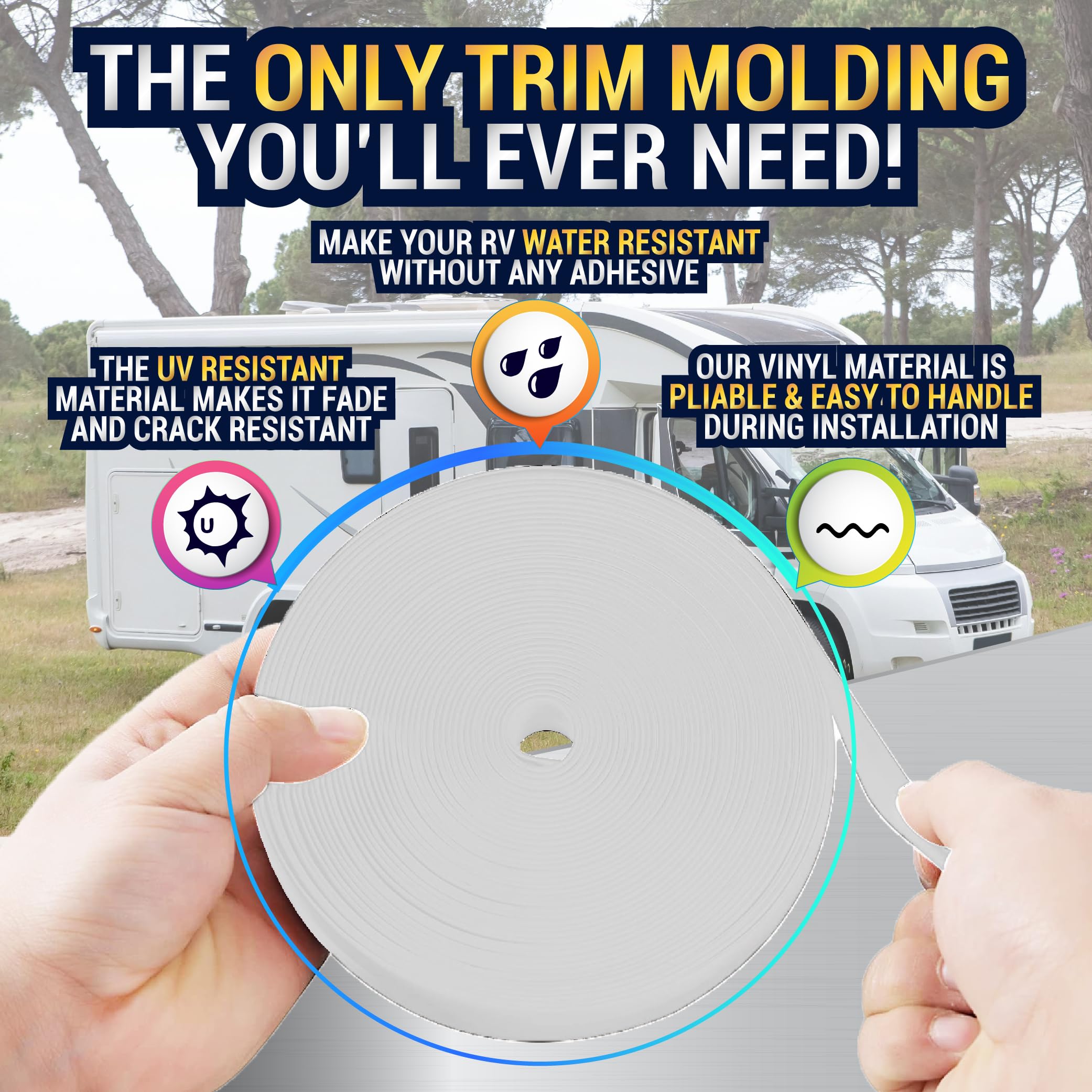LATCH.IT RV Trim Molding Insert 7/8'' (White) | 100 RV Trim Molding Exterior | UV-Resistant Vinyl RV Corner Molding | Durable RV