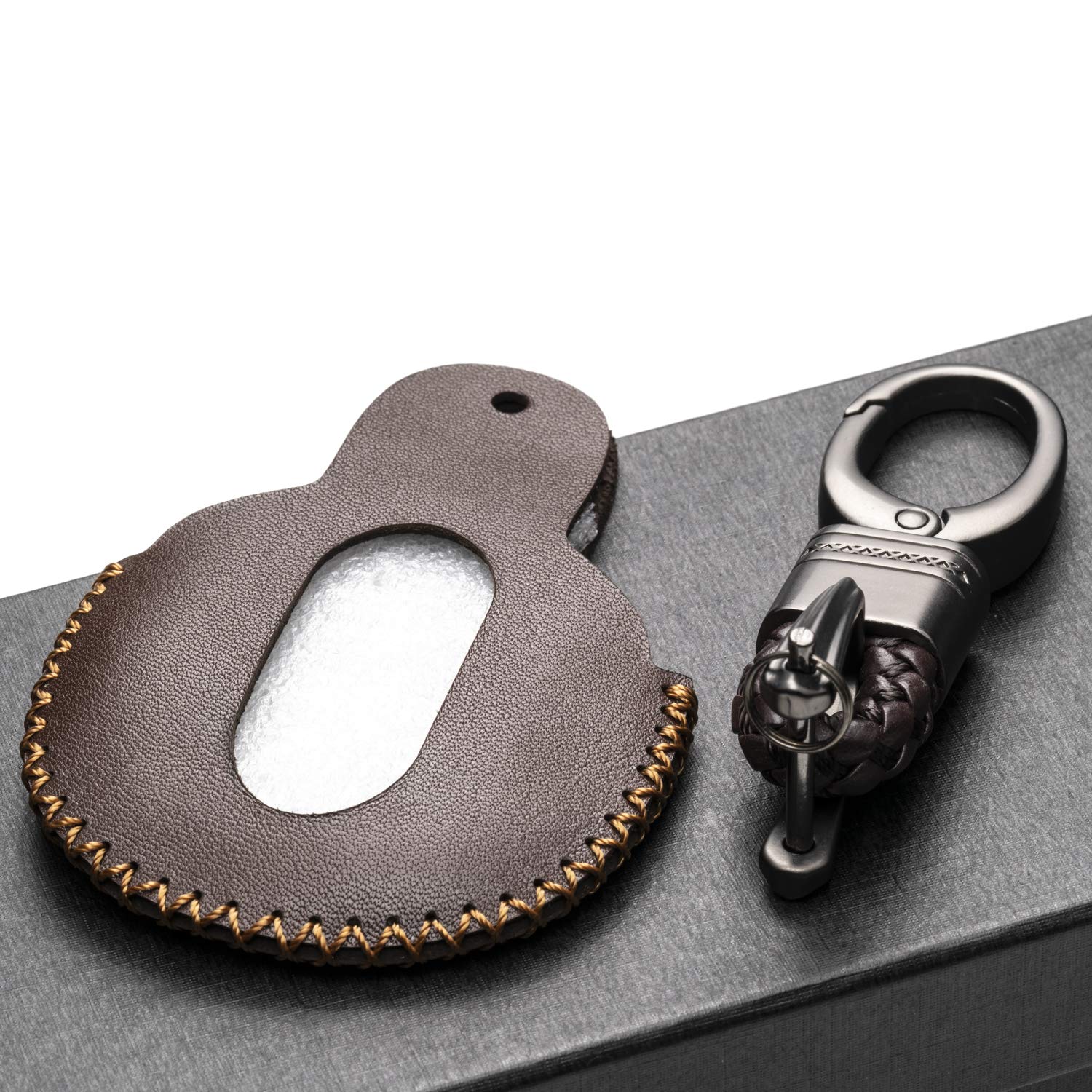Vitodeco Genuine Leather Smart Key Fob Case Cover Protector Compatible With Mini Cooper 2015 - 2024, Clubman 2015 - 2024 (3 Or 4