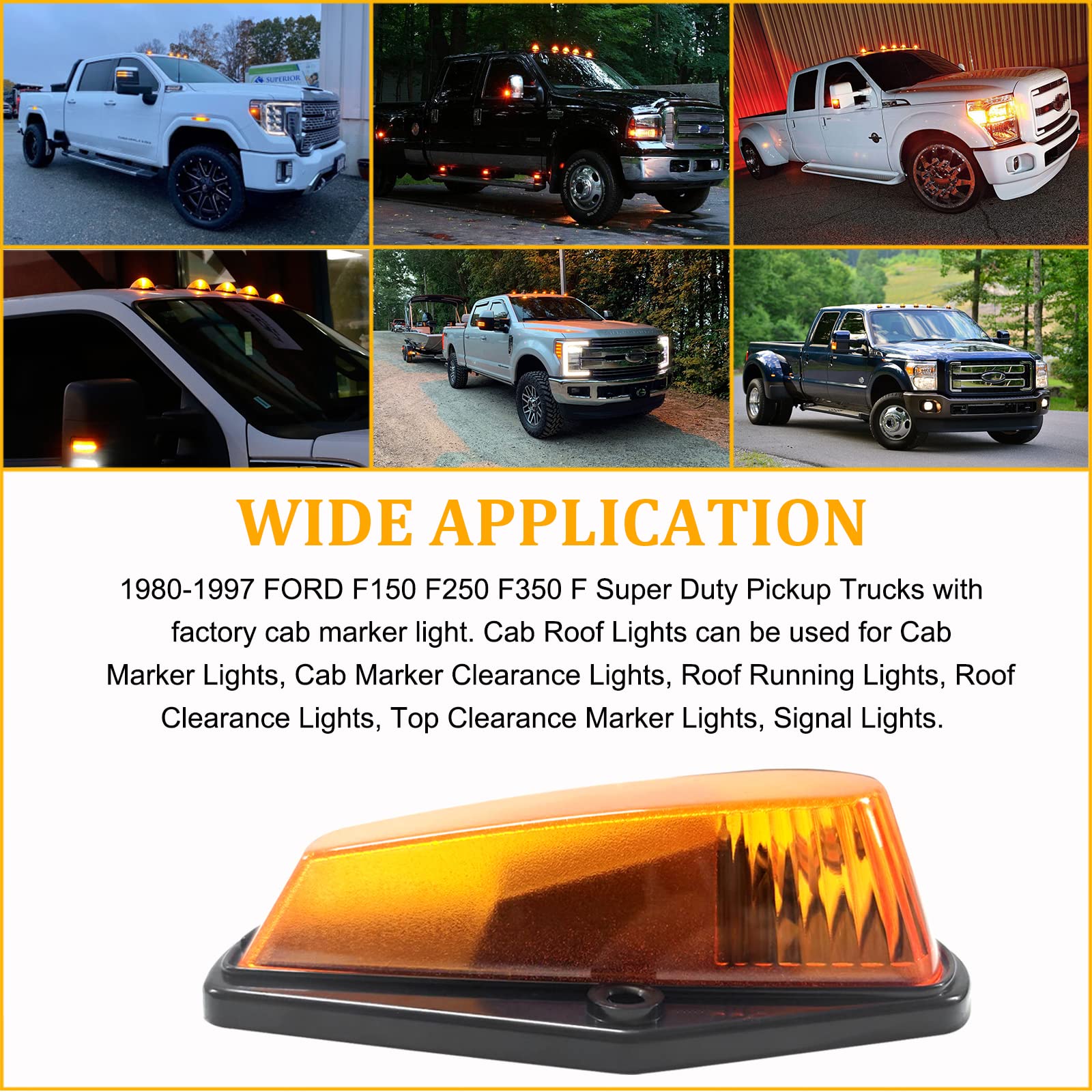 PSEQT 5Pcs Amber Cab Roof Marker Lights for F150 F250 F350, 12V LED Clearance Lights, 5.9''x3.54''x1.77