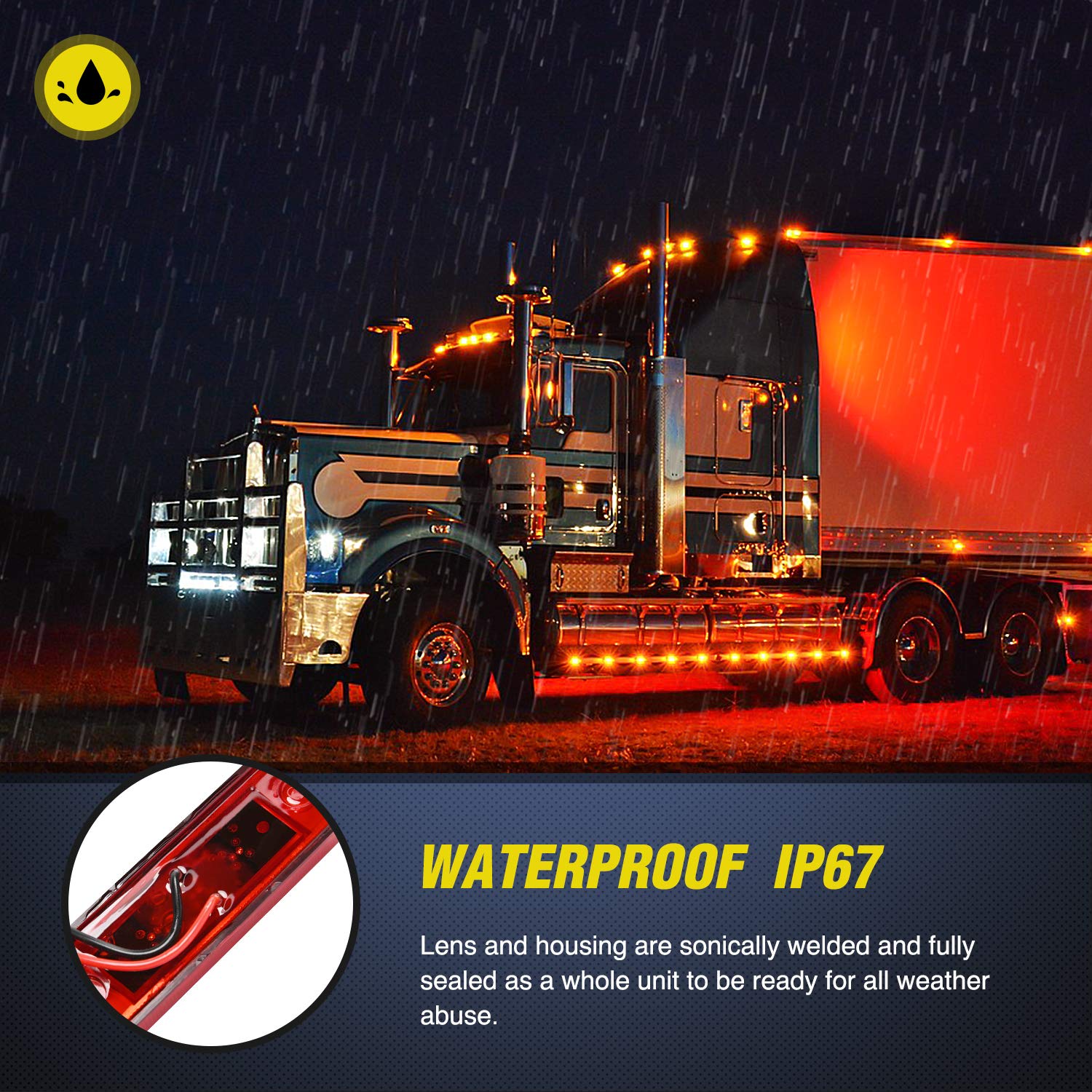 Nilight - Tl-32 2Pcs 3.9Inch 3 Led Truck Trailer Red Light Front Rear Led Side Marker Lights Clearance Indicator Lamp Rock Light