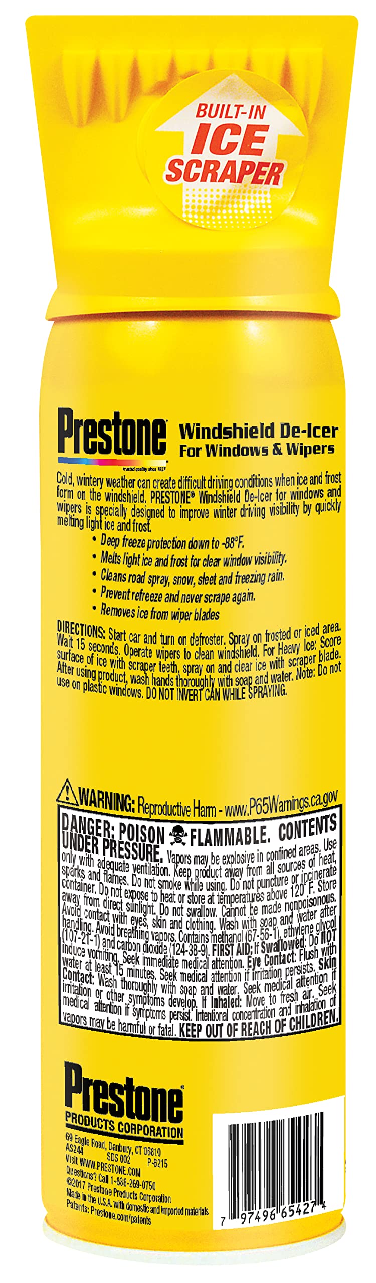 Prestone AS244 De-Icer for Windshield and Wipers, 17 oz Aerosol, 6 Pack