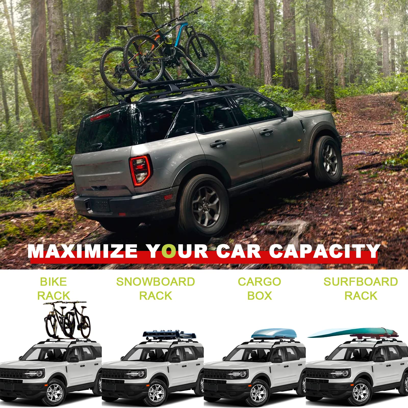 KINGGERI 265lbs Roof Racks Cross Bars for Ford Bronco Sport Base (On-Road) 2021-2024 & Bigbend 2021-2024 & Outer Banks 2021 & He