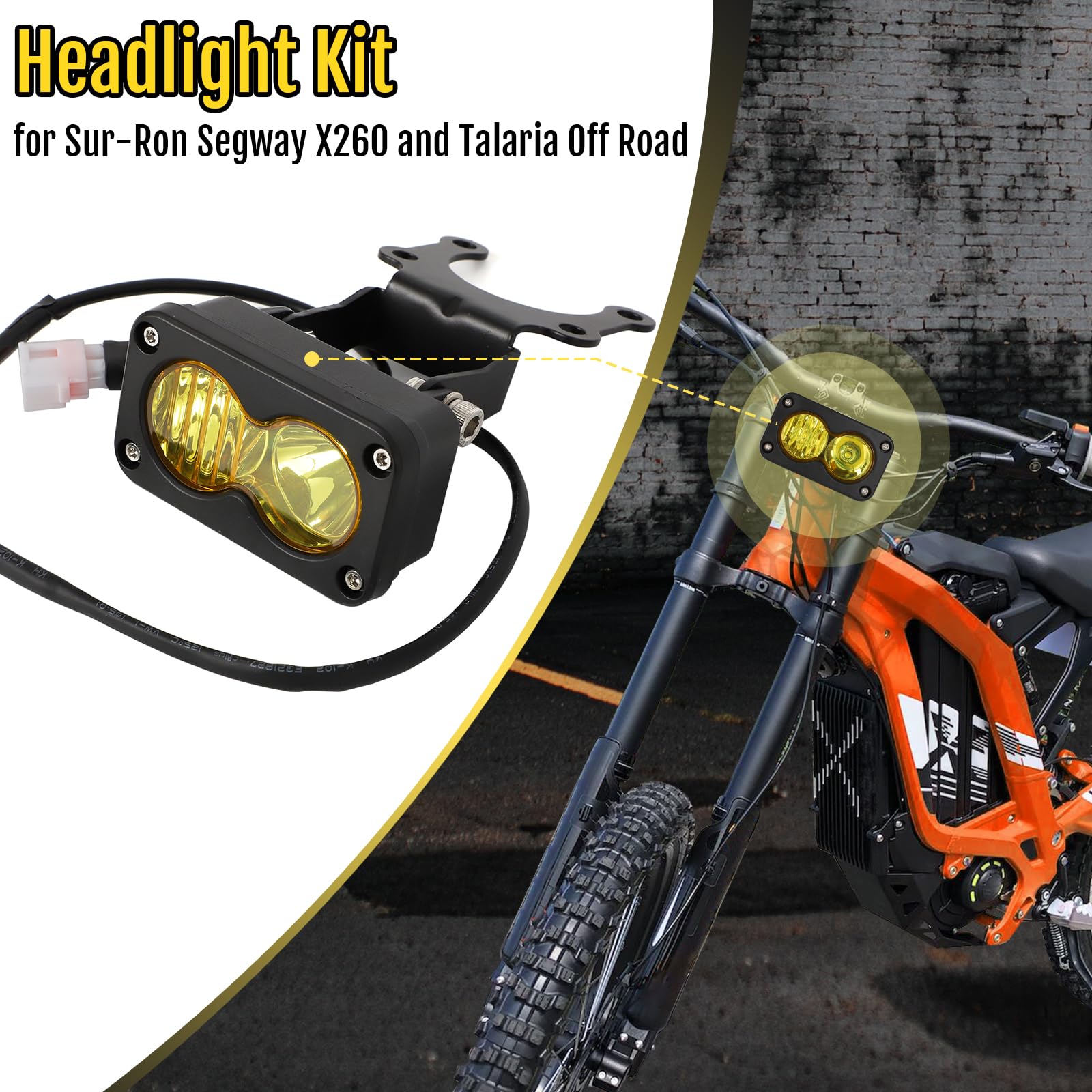 Motoparty Headlight Kit for Sur-Ron X260, Yellow 3 Inch LED Pods, Aluminum, Model XZLP-M99W1842