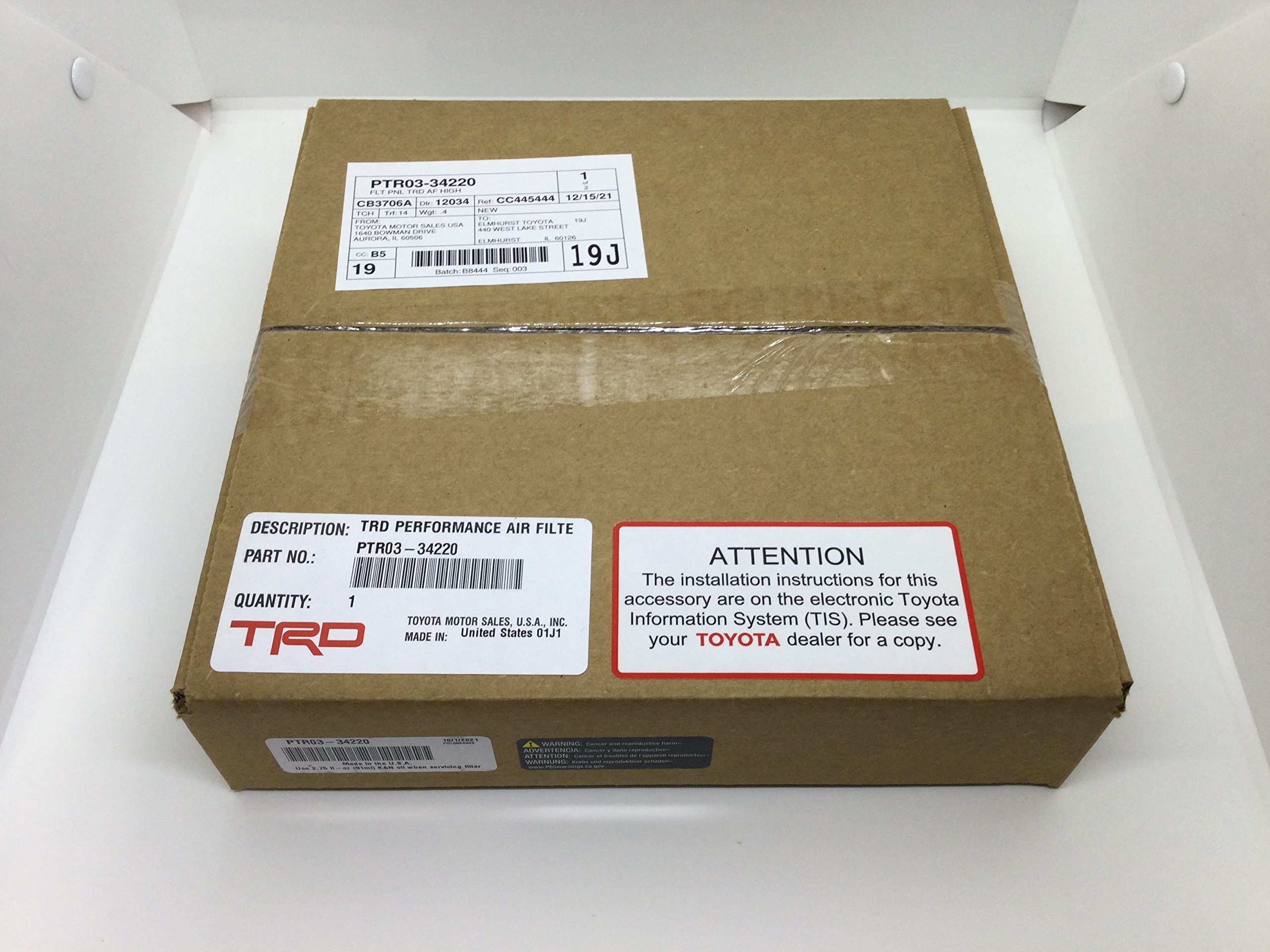 Toyota TRD Air Filter PTR03-34220 for 2022-2025 Tundra/Sequoia, Paper Material, Stainless Steel Finish