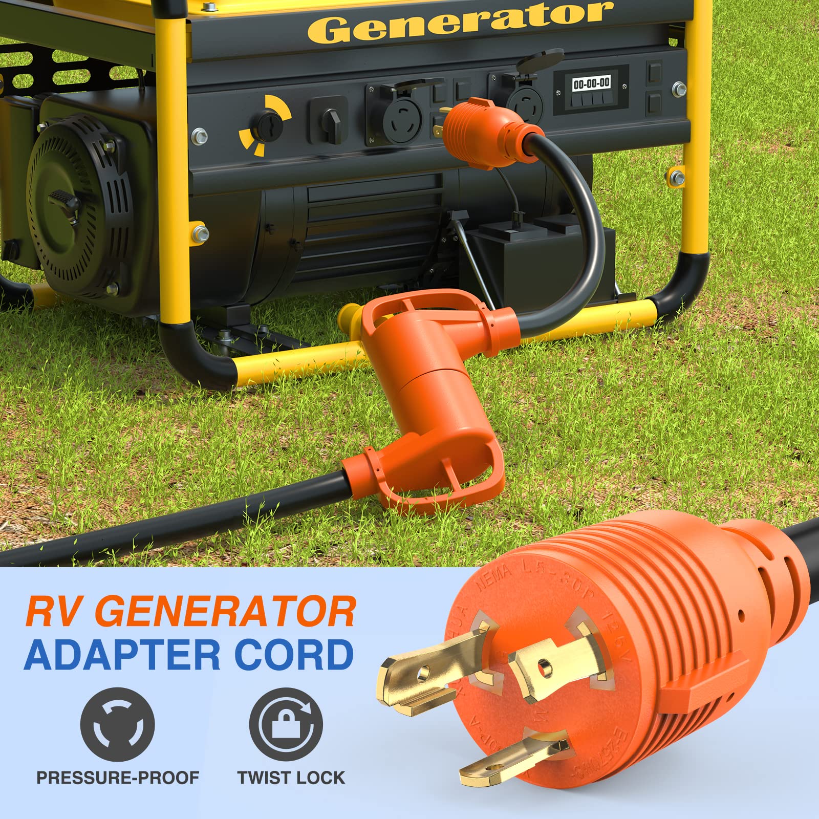 Nilight Rv Generator Adapter Cord 30 Amp To 30 Amp 3 Prong Pure Copper Heavy Duty Twist Lock Male Plug 10 Gauge Wire L5-30P To T