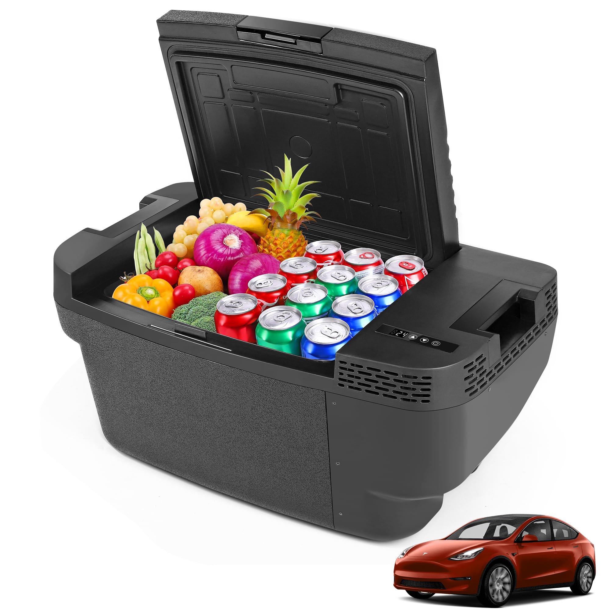Car Refrigerator for Tesla Model Y, 37QT(35L) -4?~68? Car Fridge 12V Refrigerator for Tesla Model Y, APP Control, Trunk Portable