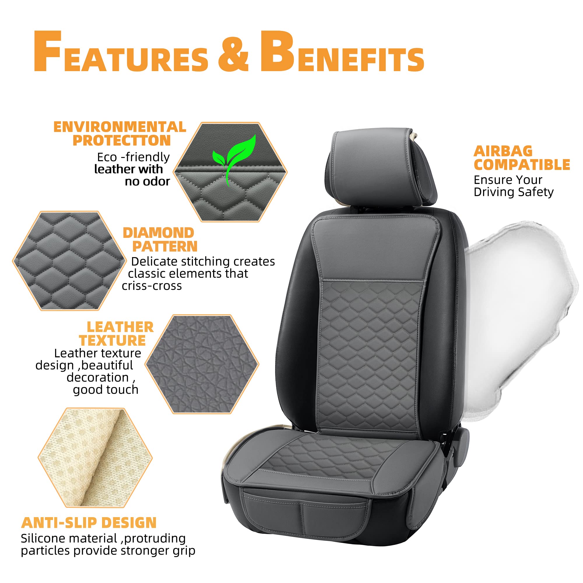 Elantrip 2Pcs Front Car Seat Covers Leather Car Seat Protector Universal Fit For Most Cars Suvs And Trucks Water Proof Seat Prot