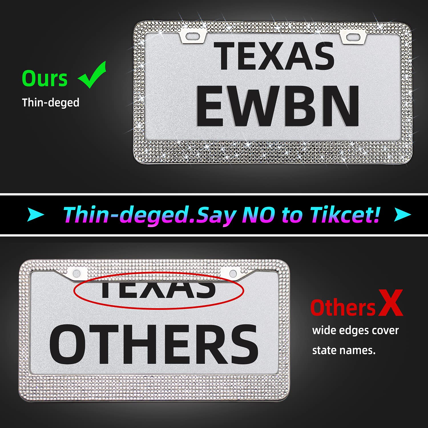 1Pack Bling Rhinestone License Plate Frame for Women