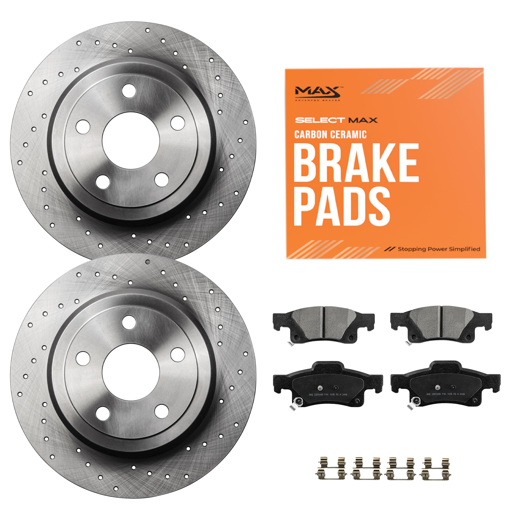 Max Advanced Brakes Rear Brake Kit Compatible With 2011-2014 2015 2016 2017-2021 Dodge Durango W/Soild Rear Rotor Replacement Cr