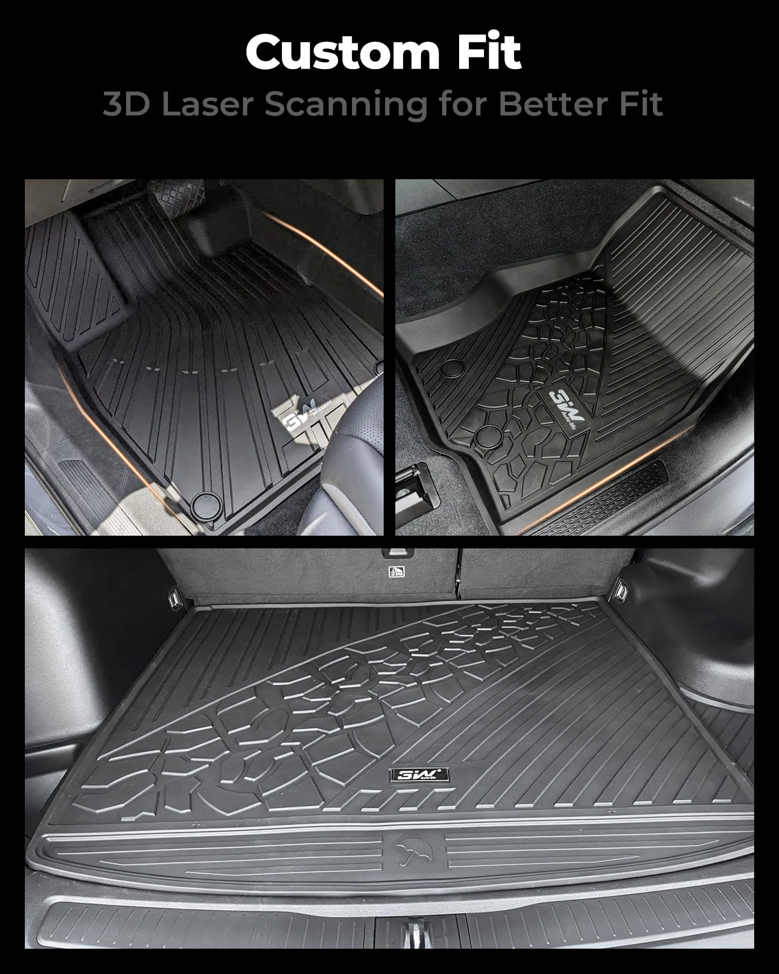 3W Floor Mats Fit For Volkswagen Id.4 2021-2024 2025, All Weather Id4 Accessories Custom Fit Floor Liner 1St, 2Nd Row Full Set F