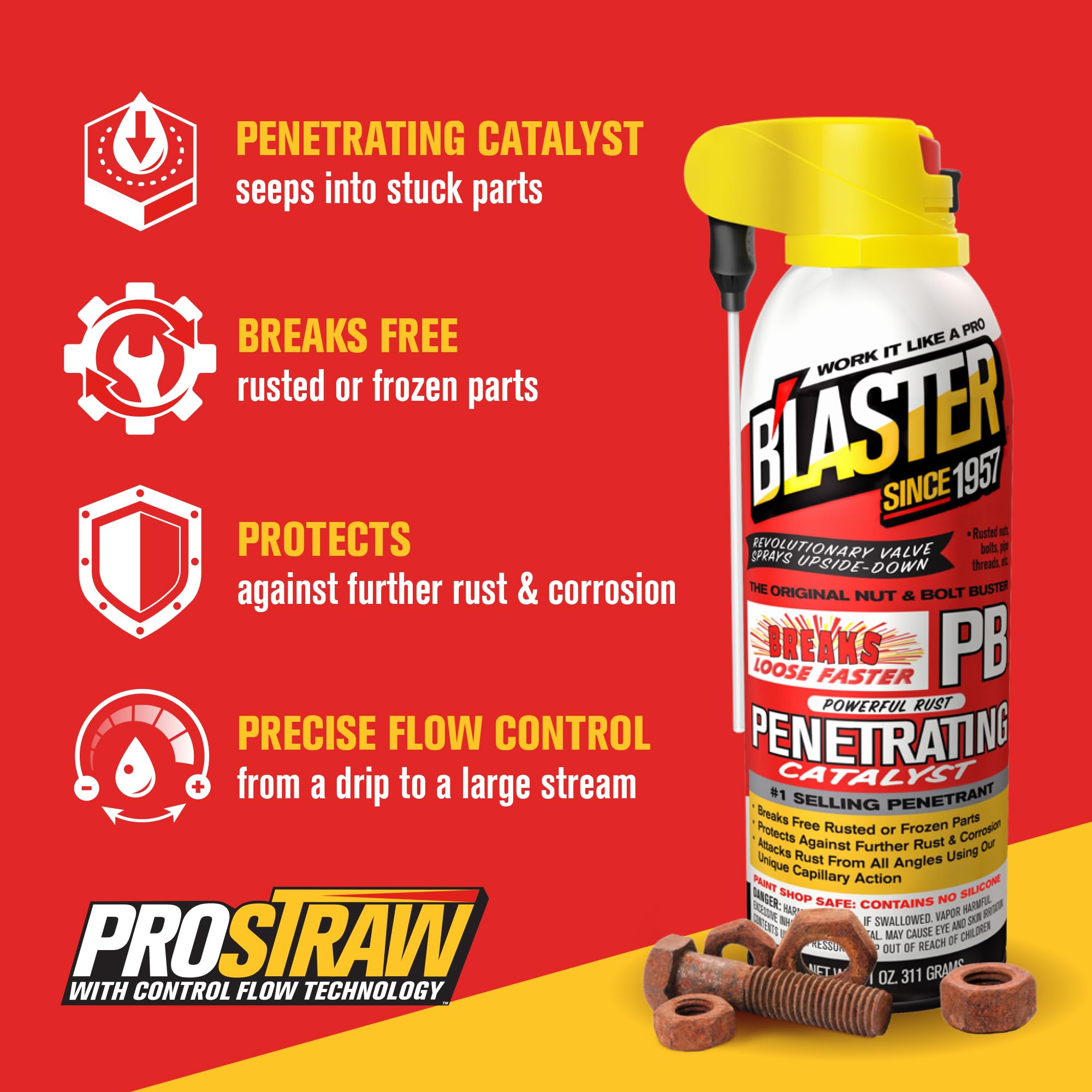Blaster Penetrating Oil Spray - 11oz Multi-Use Anti Rust Fluid, Loosens Rusted Bolts, Case of 12, Model 16-PB-DS