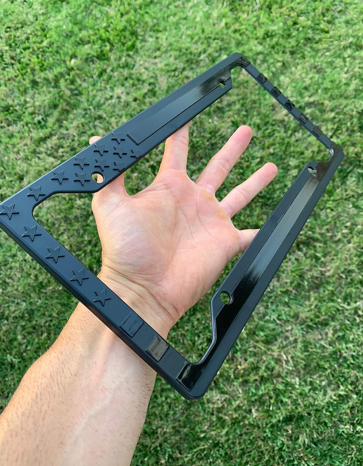Tactilian American Flag License Plate Frame (2 Pack) Subdued 3D Embossed Usa Flag In Black Gloss On Matte Finish For Car, Truck