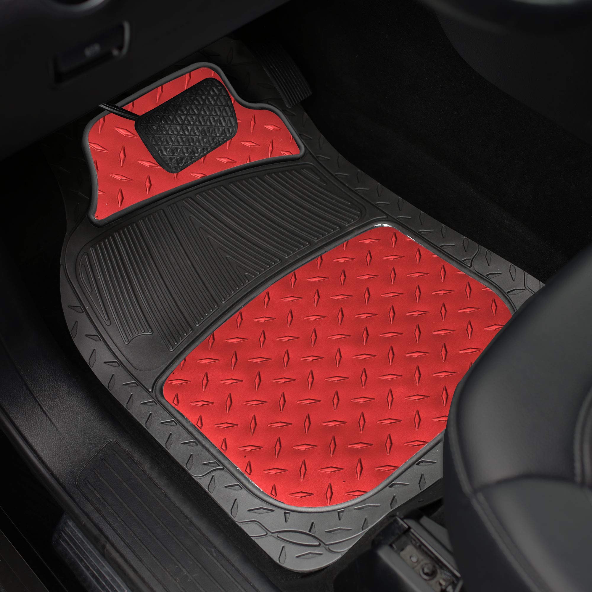 FH Group Automotive Floor Mats - Heavy-Duty Metallic Rubber Floor Mats for Cars, Universal Fit Full Set, Climaproof & Trimmable