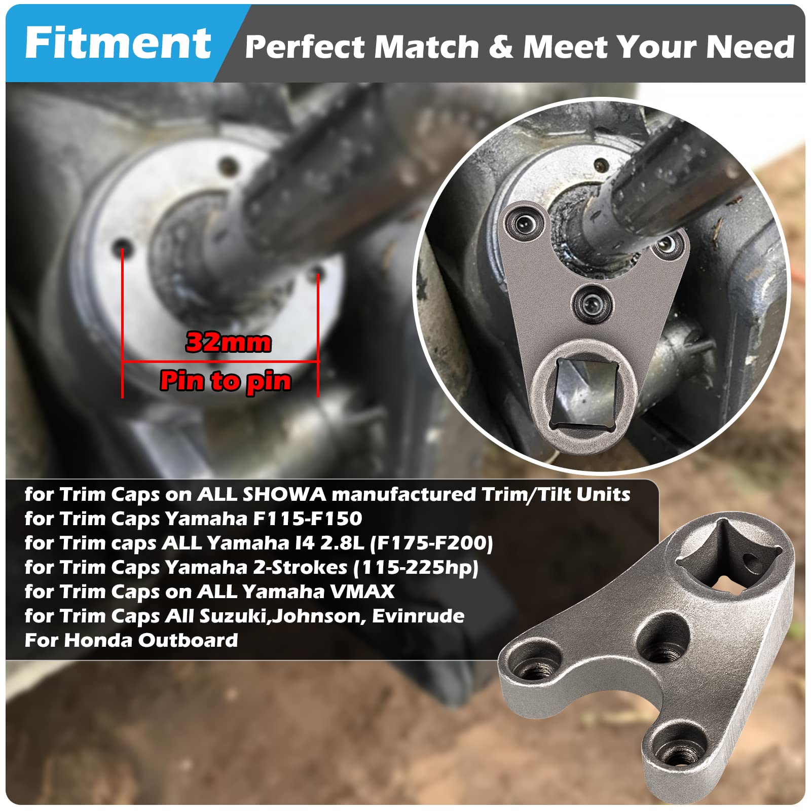 Sunluway Trim/Tilt Pin Wrench for Yamaha Suzuki Honda Outboards - MT0006-32mm x 4/4.5mm, Hydraulic Cylinder Cap Removal Tool