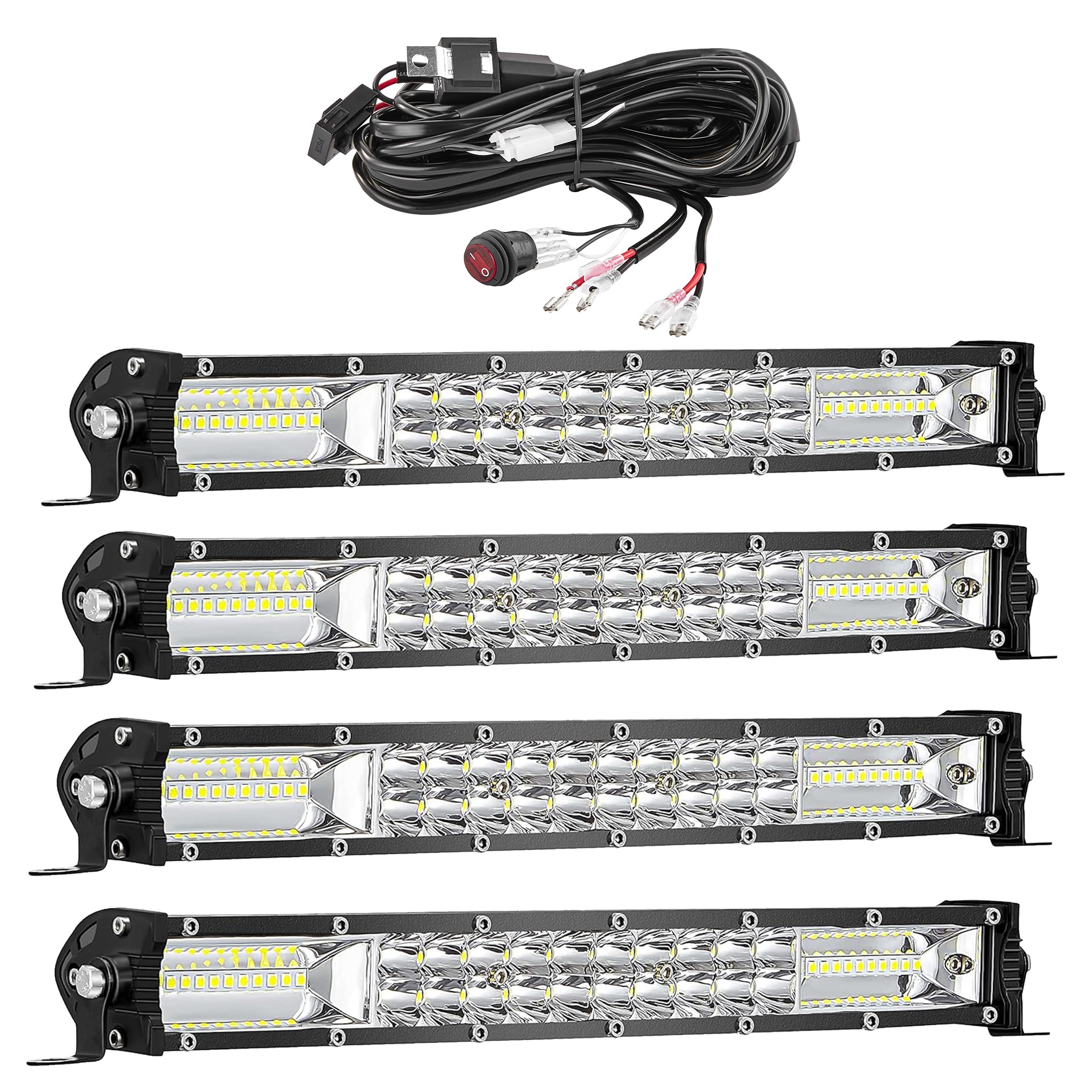 12 Inch Slim LED Light Bars with 12V Wiring Harness (1) Extra 24V Relay, 12V 24V Truck ATV UTV RV Ezgo Golf Cart Tractor Lawn Mo