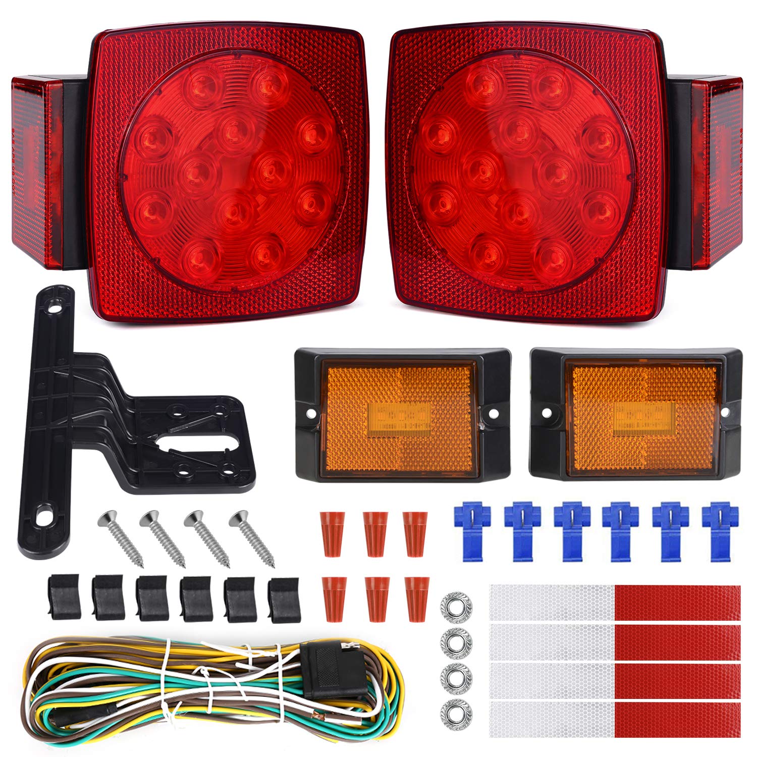 WoneNice LED Submersible Boat Trailer Tail Light and Wiring Kit, Combined Stop, Taillights/Running, Turn Function, DOT Complianc