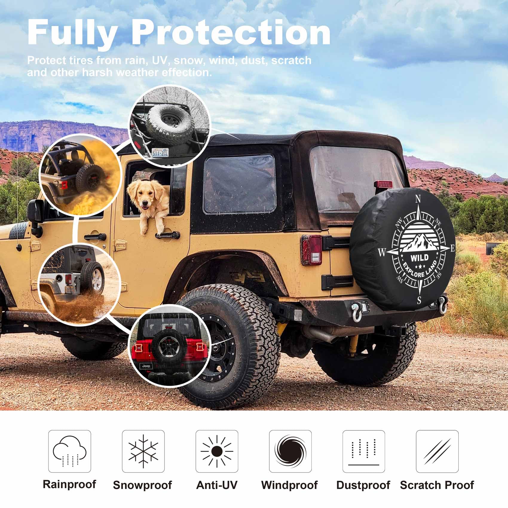 Explore Land 30-33 Inch Spare Tire Cover Fit Trailer, Rv, Suv, Truck, Tough Tire Wheel Soft Cover, Compass