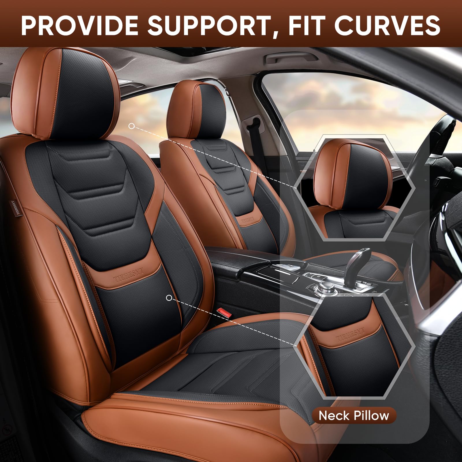 Tiehesyt Leather Car Seat Covers Full Set With Lumbar Support, Waterproof Car Seat Cover, Universal Seat Covers For Cars, Trucks
